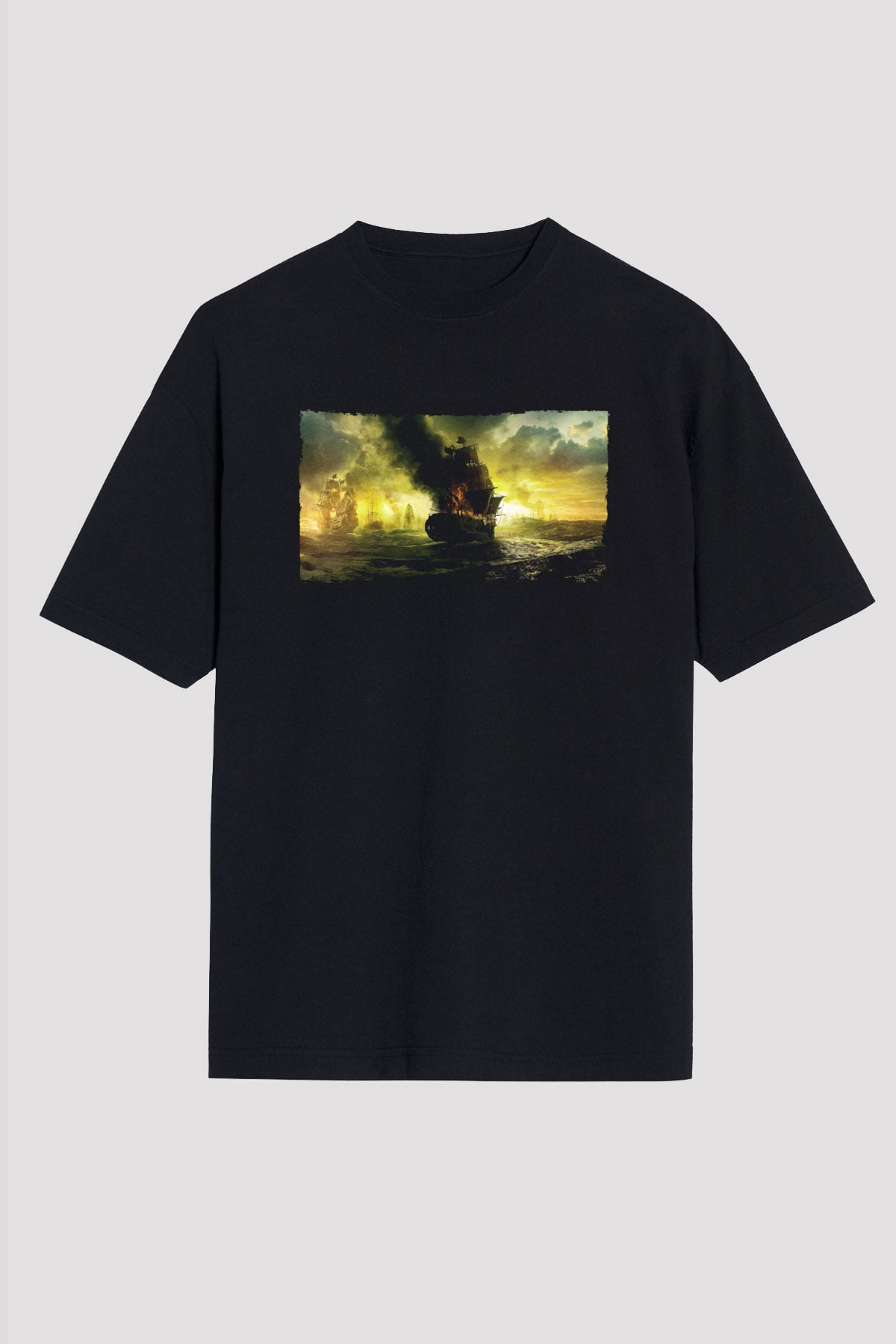Unisex Karayip Korsanları Gizemli Denizlerde (Pirates of the Caribbean On Stranger Tides) Baskılı Siyah Unisex Oversize Tişört