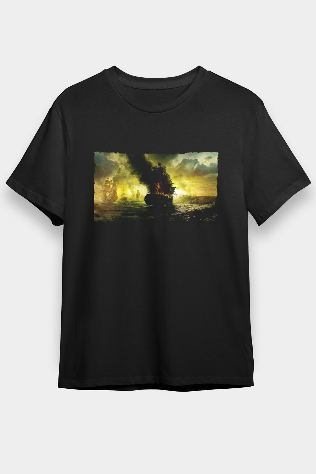 Unisex Karayip Korsanları Gizemli Denizlerde (Pirates of the Caribbean On Stranger Tides) Baskılı Siyah Unisex Tişört