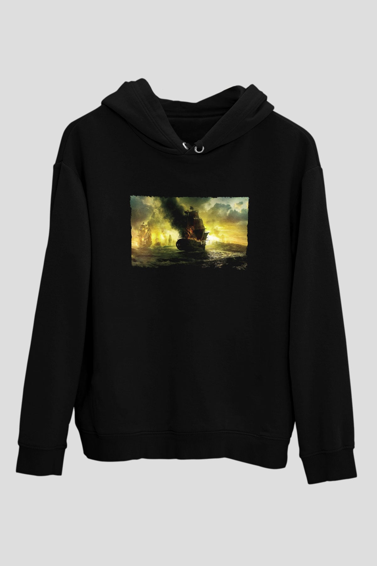 Unisex Karayip Korsanları Gizemli Denizlerde (Pirates of the Caribbean On Stranger Tides) Baskılı Siyah Unisex Kapüşonlu Sweatshirt