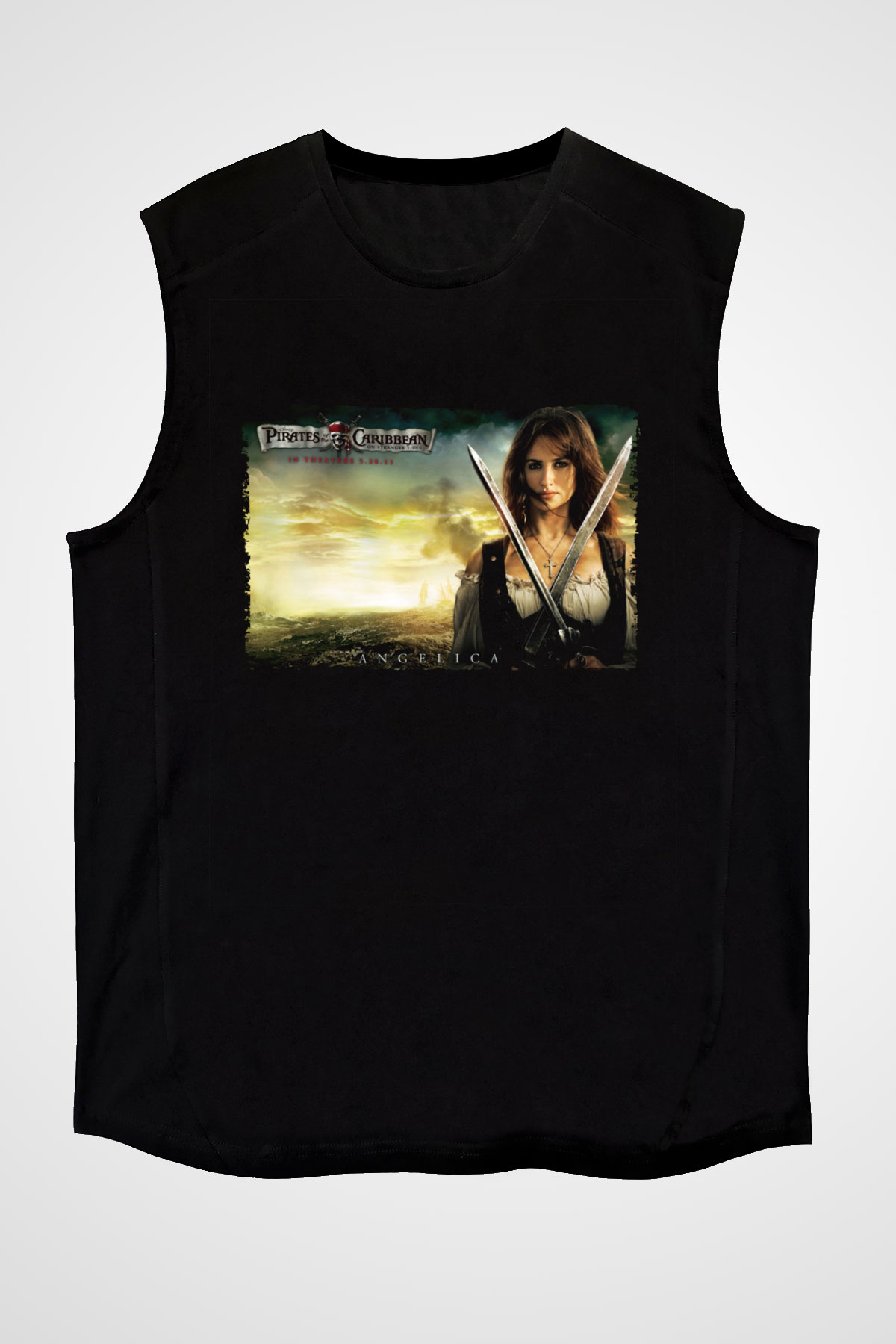 Unisex Karayip Korsanları Gizemli Denizlerde (Pirates of the Caribbean On Stranger Tides) Baskılı Siyah Kolsuz T-shirt