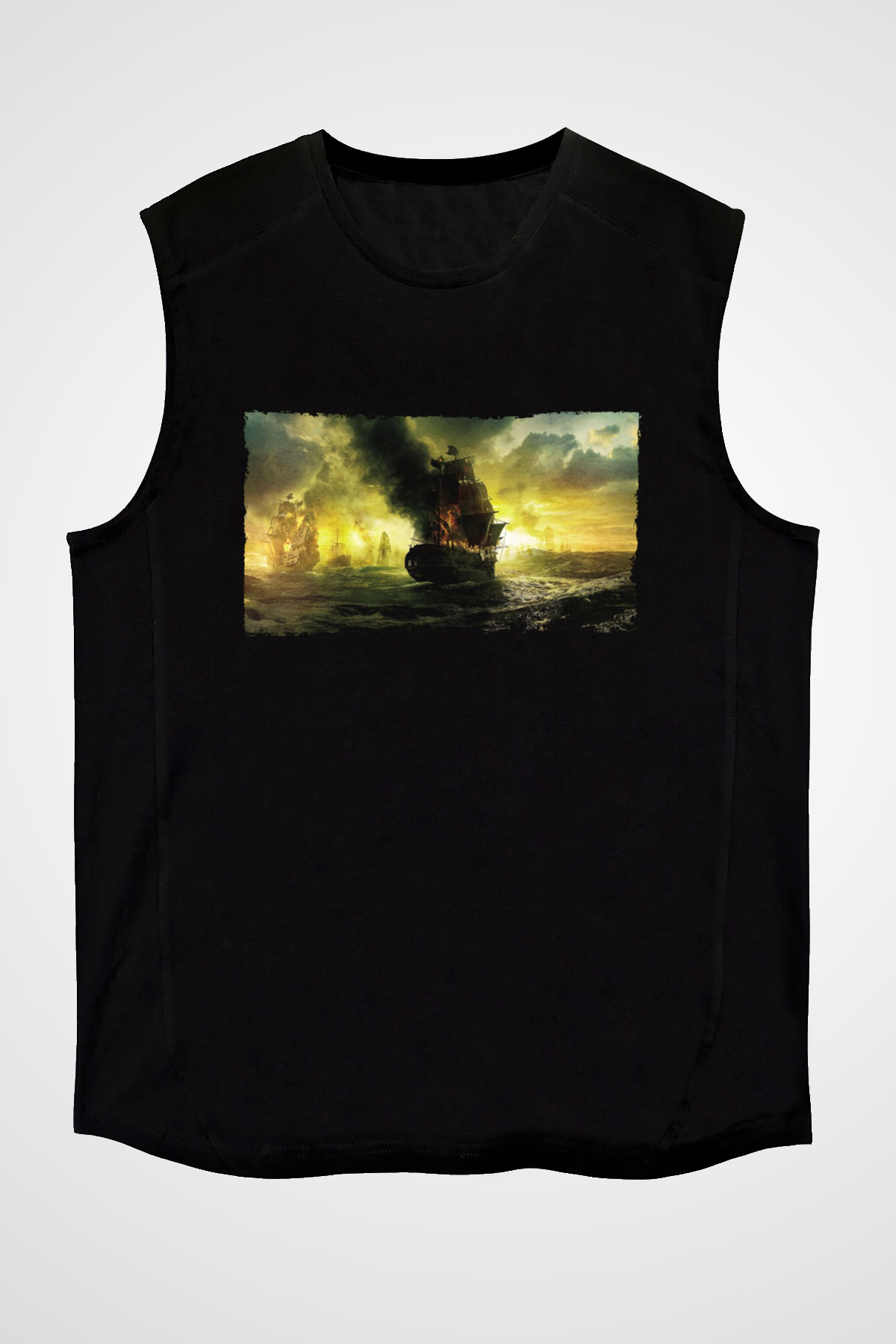 Unisex Karayip Korsanları Gizemli Denizlerde (Pirates of the Caribbean On Stranger Tides) Baskılı Siyah Unisex Kolsuz Tişört