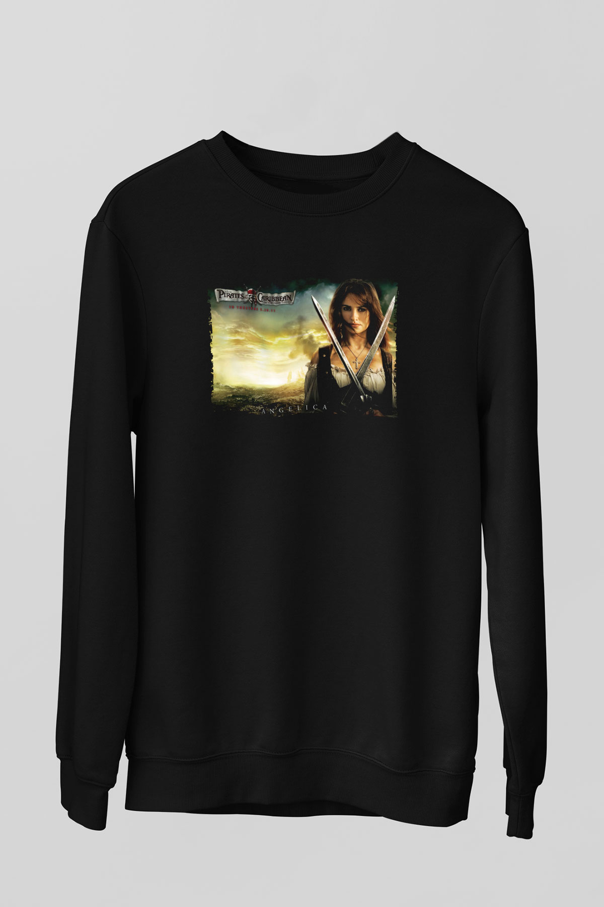 Unisex Karayip Korsanları Gizemli Denizlerde (Pirates of the Caribbean On Stranger Tides) Baskılı Siyah Sweatshirt