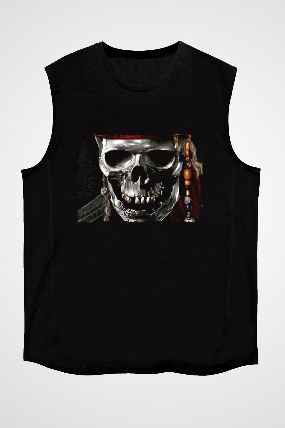 Unisex Karayip Korsanları (Pirates of the Caribbean) Baskılı Siyah Kolsuz T-shirt