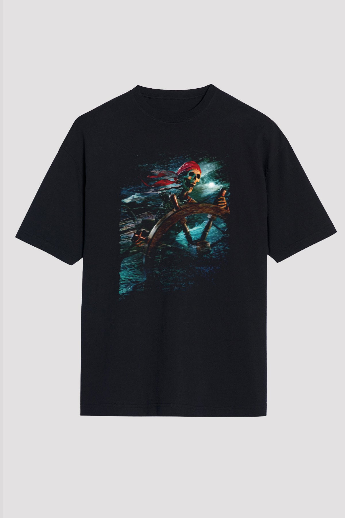 Unisex Karayip Korsanları (Pirates of the Caribbean) Baskılı Siyah Unisex Oversize Tshirt