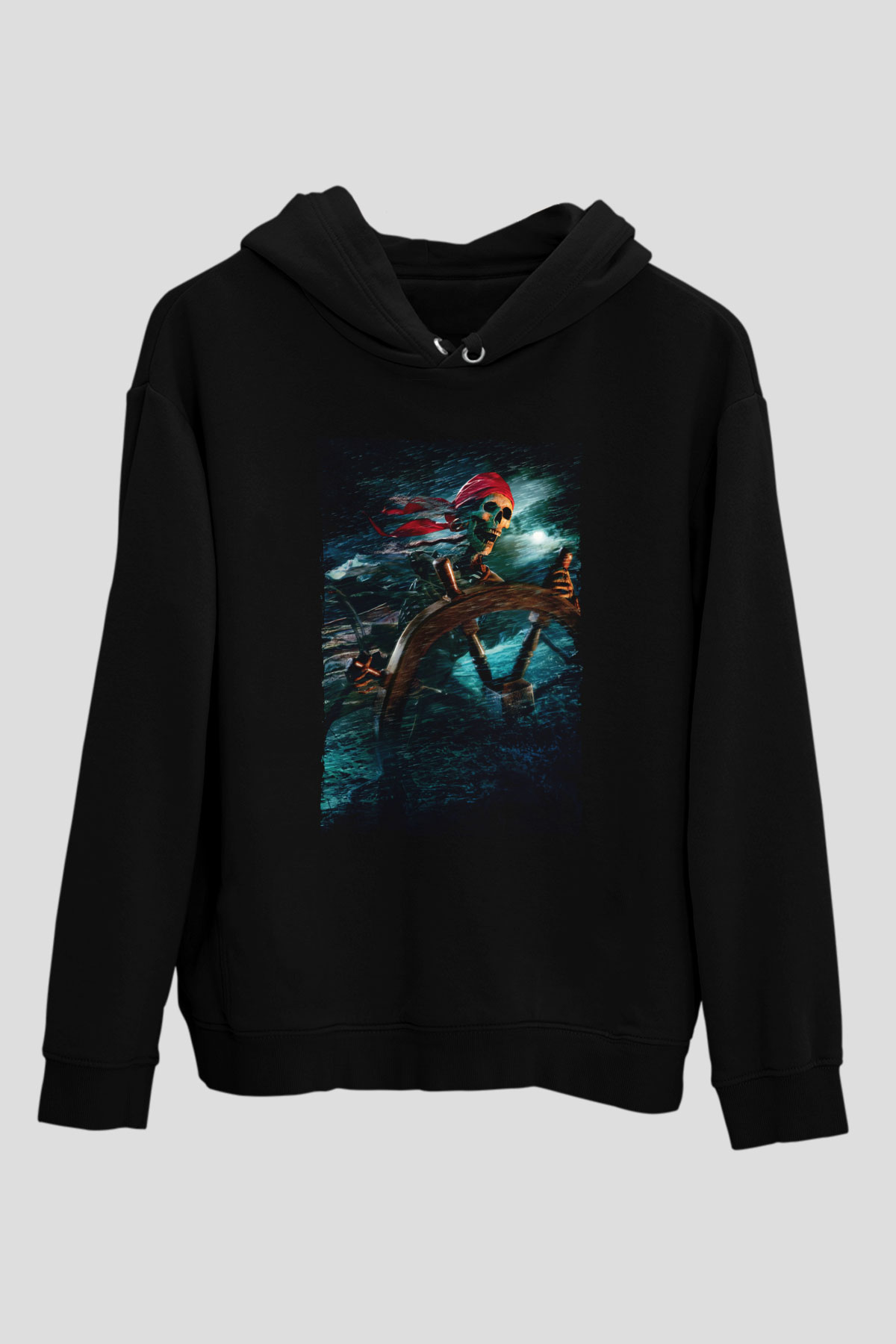 Unisex Karayip Korsanları (Pirates of the Caribbean) Baskılı Siyah Unisex Kapüşonlu Sweatshirt