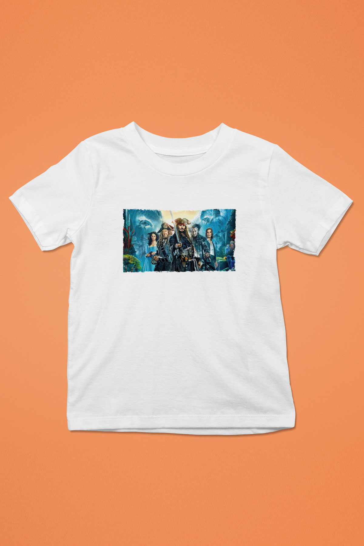 Unisex Karayip Korsanları (Pirates of the Caribbean) Baskılı Beyaz Çocuk Tshirt