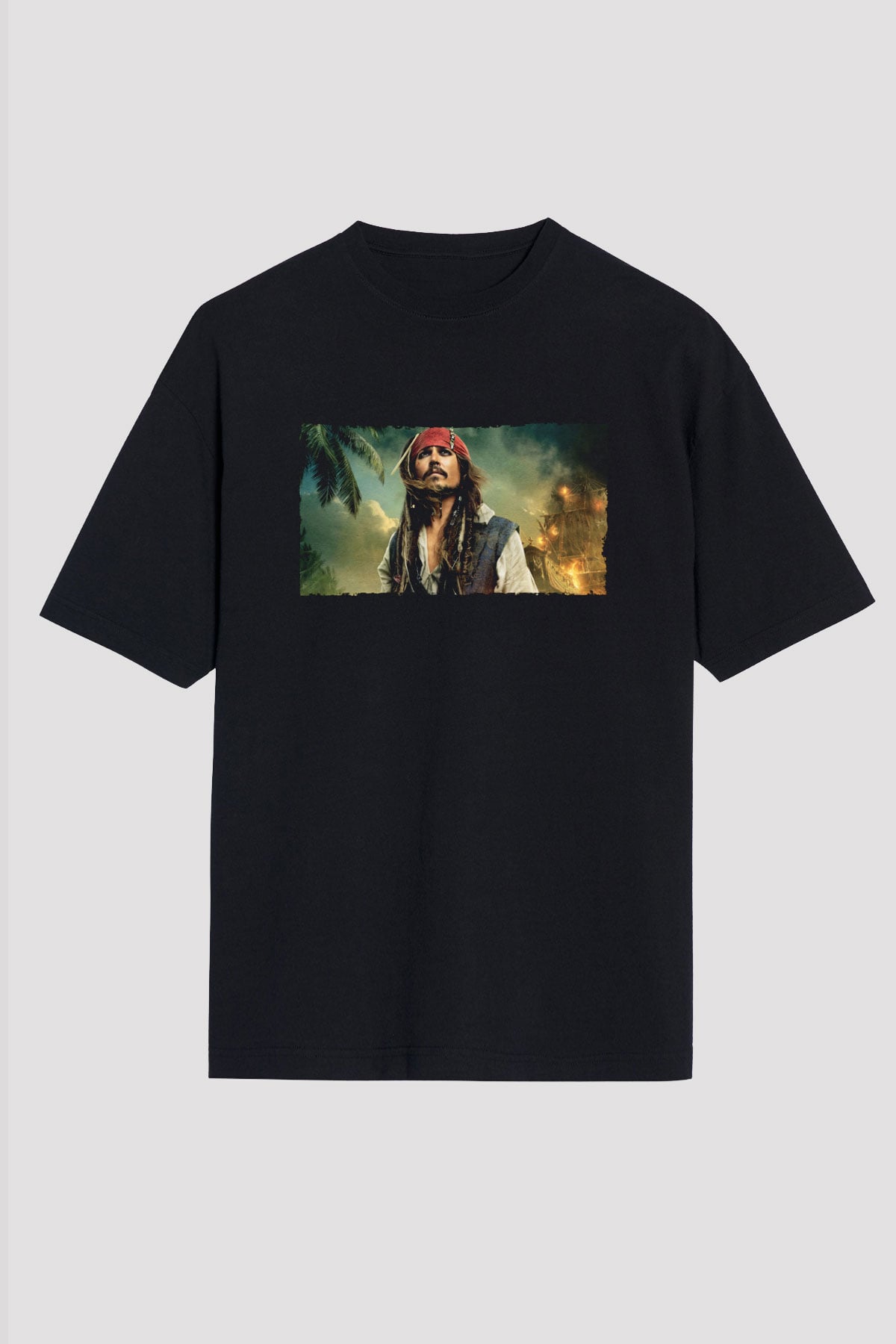 Unisex Karayip Korsanları (Pirates of the Caribbean) Siyah Oversize Tshirt