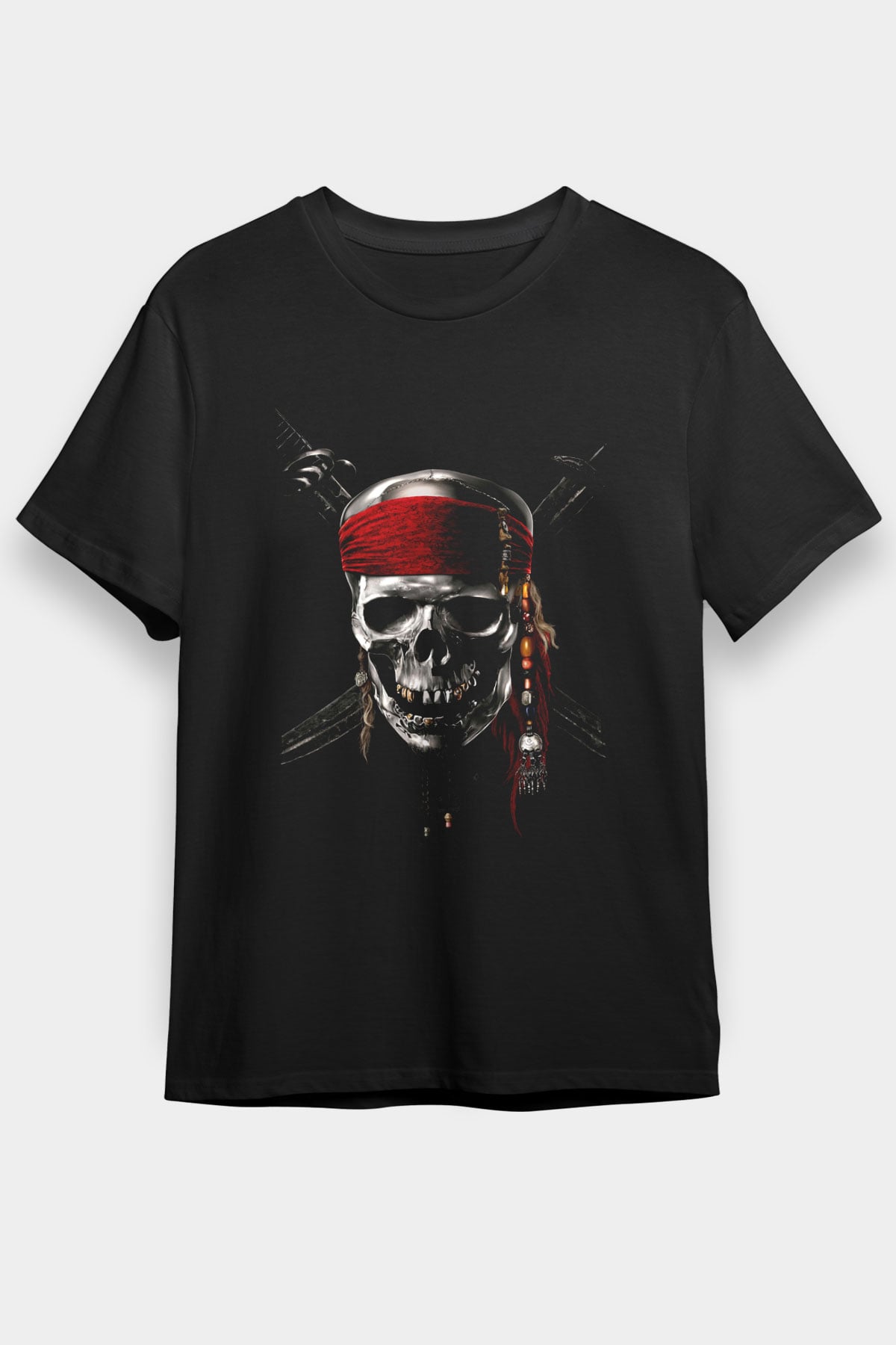 Unisex Karayip Korsanları (Pirates of the Caribbean) Baskılı Siyah Unisex T-Shirt