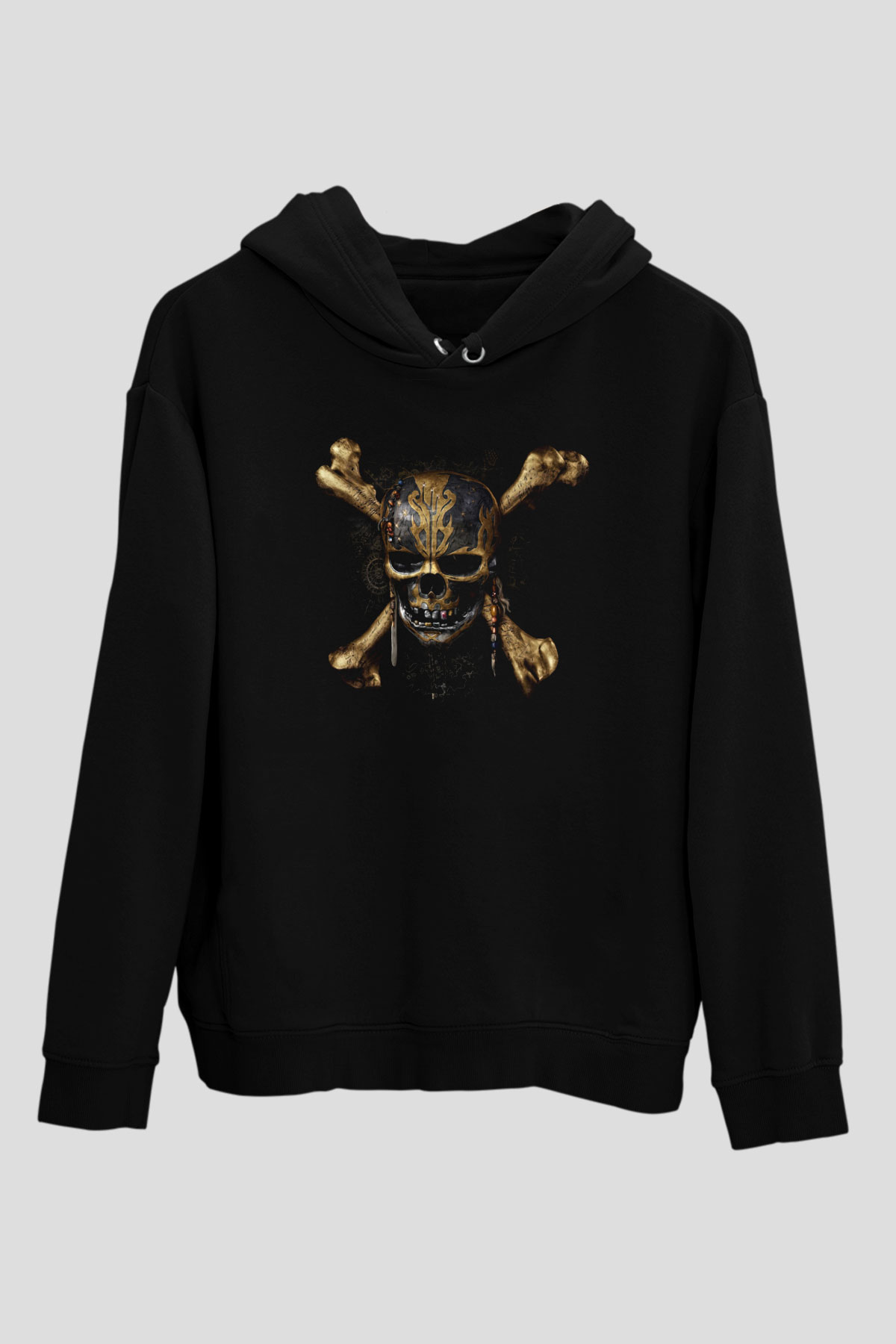 Unisex Karayip Korsanları (Pirates of the Caribbean) Baskılı Siyah Kapüşonlu Sweatshirt