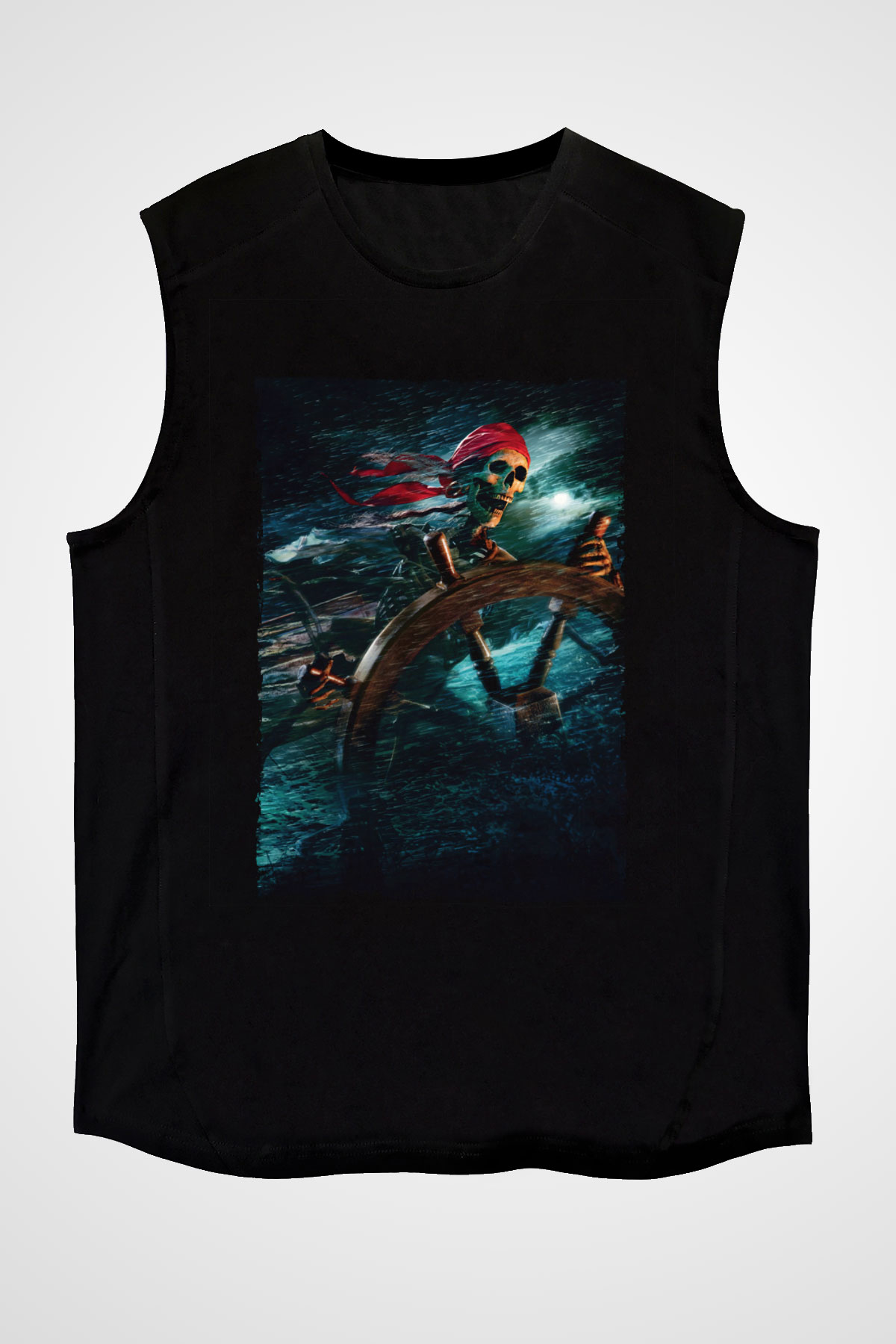 Unisex Karayip Korsanları (Pirates of the Caribbean) Baskılı Siyah Unisex Kolsuz Tshirt