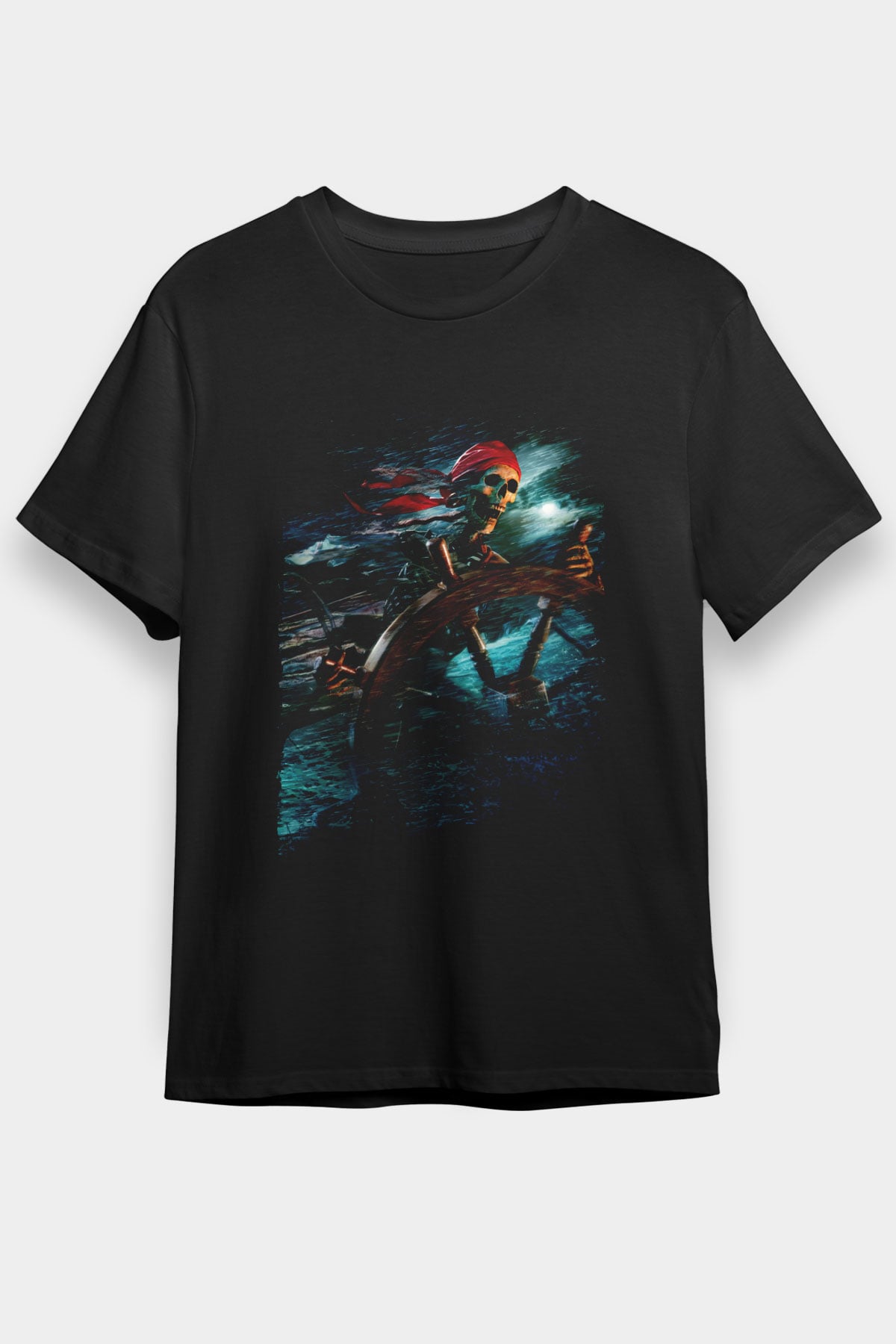 Unisex Karayip Korsanları (Pirates of the Caribbean) Baskılı Siyah Unisex Tshirt