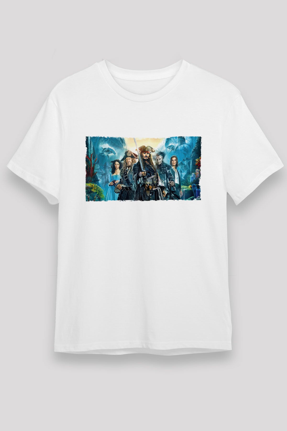 Unisex Karayip Korsanları (Pirates of the Caribbean) Baskılı Beyaz Tshirt