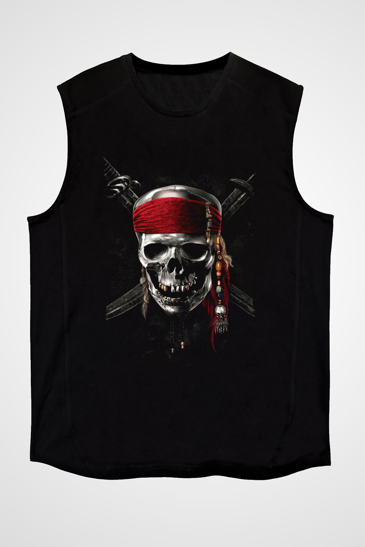 Unisex Karayip Korsanları (Pirates of the Caribbean) Baskılı Siyah Unisex Kolsuz T-shirt