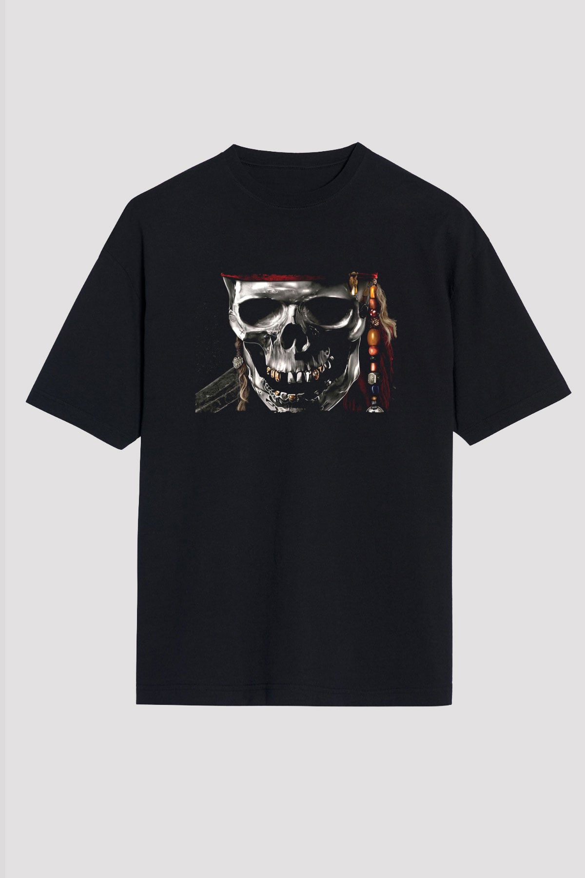 Unisex Karayip Korsanları (Pirates of the Caribbean) Baskılı Siyah Oversize T-shirt