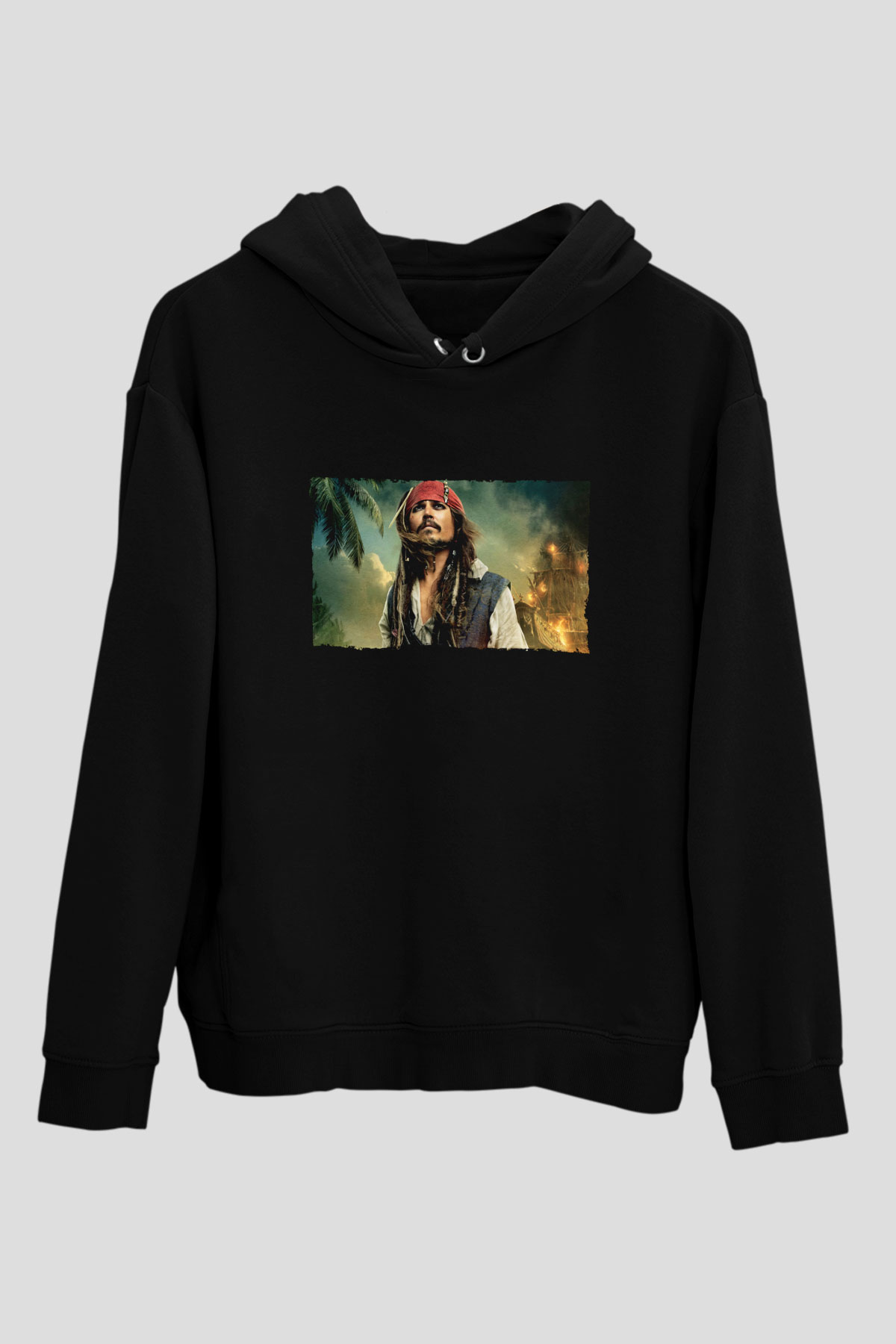 Unisex Karayip Korsanları (Pirates of the Caribbean) Siyah Kapüşonlu Sweatshirt