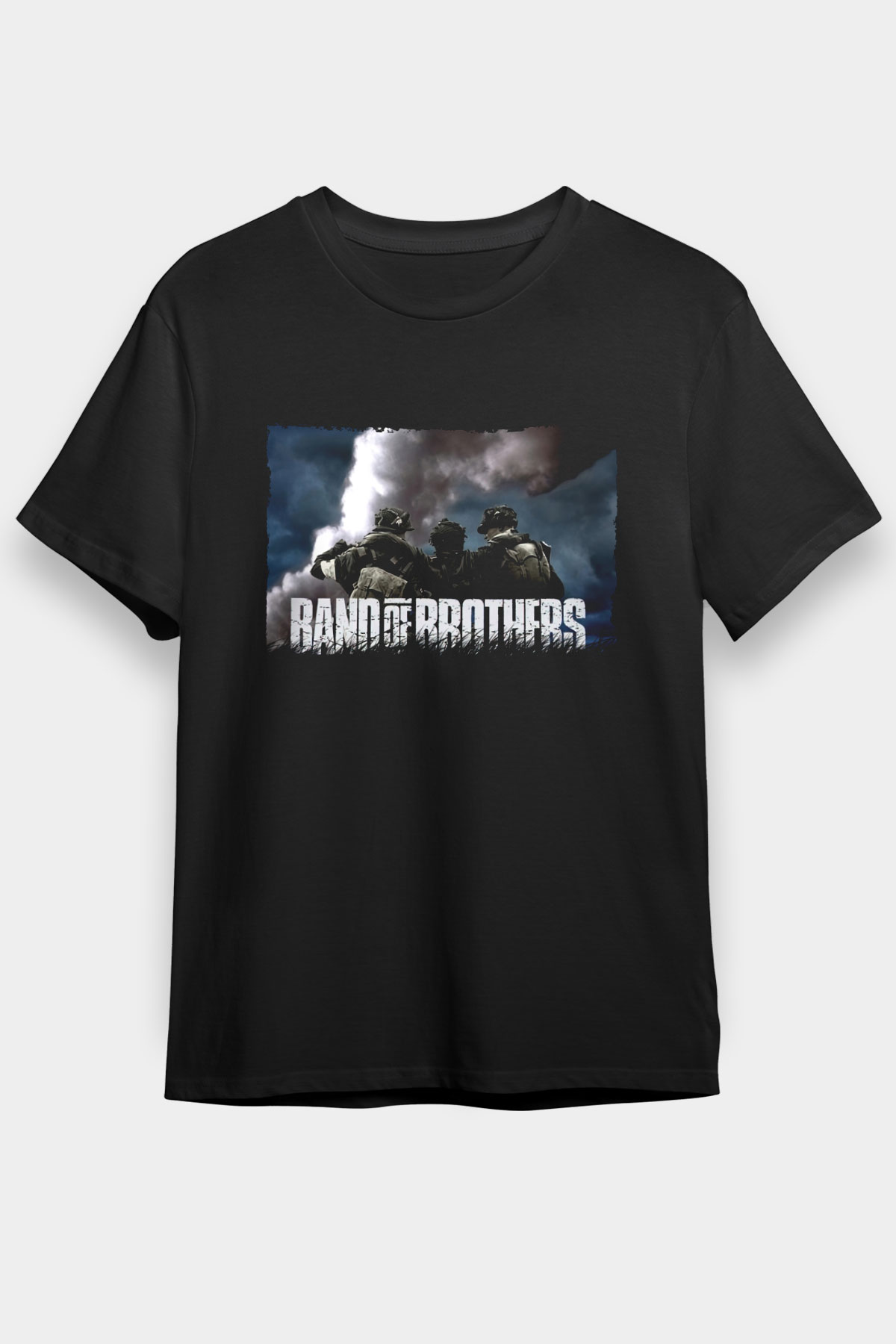 Unisex Kardeşler Takımı (Band of Brothers) Baskılı Siyah T-shirt