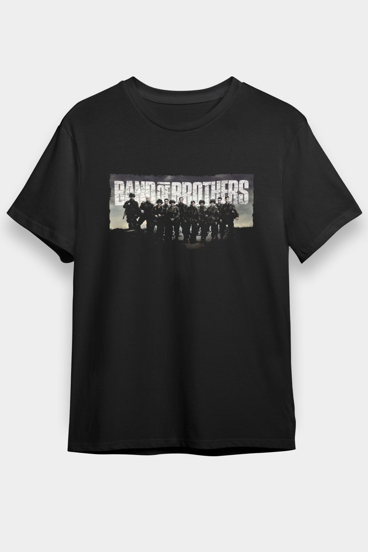 Unisex Kardeşler Takımı (Band of Brothers) Baskılı Siyah Tshirt