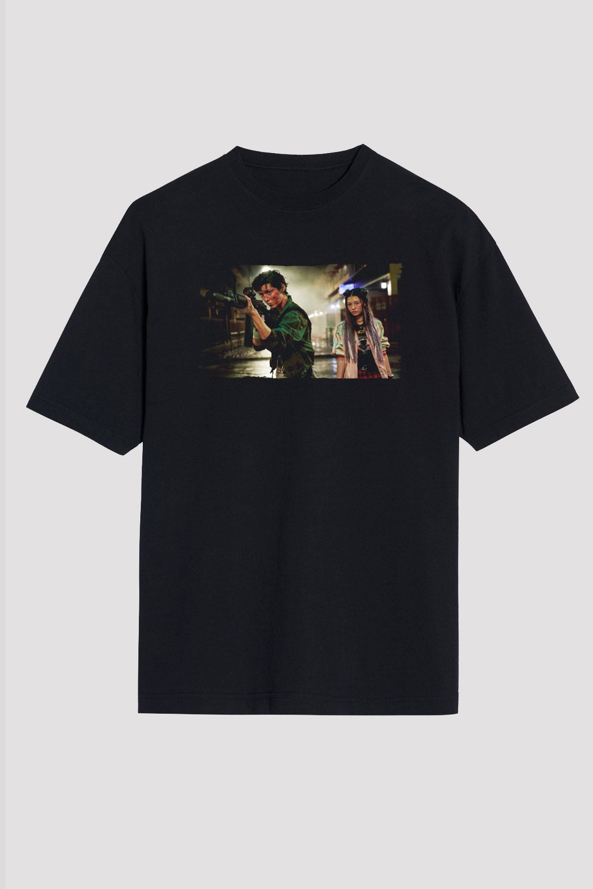 Unisex Kate Baskılı Siyah Oversize Tişört