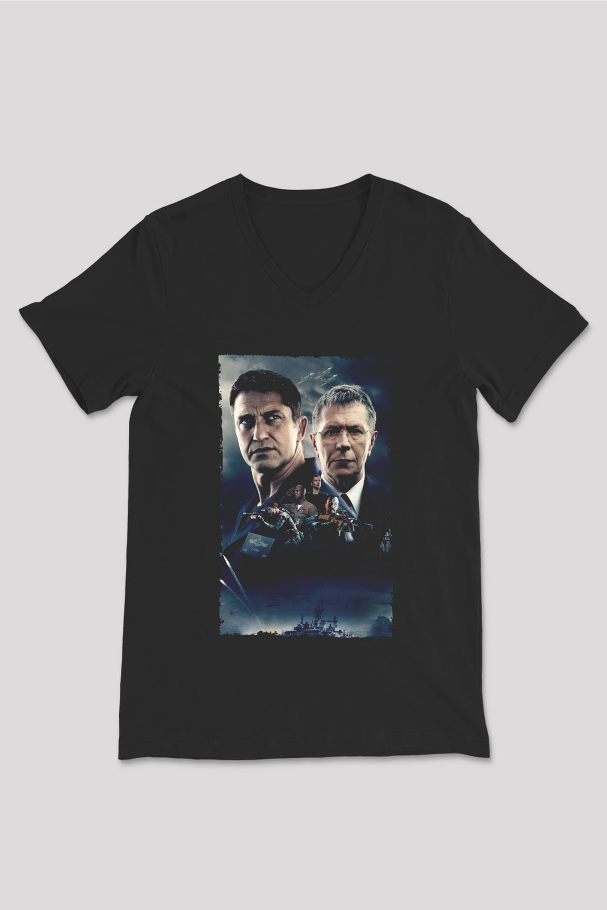 Unisex Katil Avcısı (Hunter Killer) Baskılı Siyah V Yaka Tişört