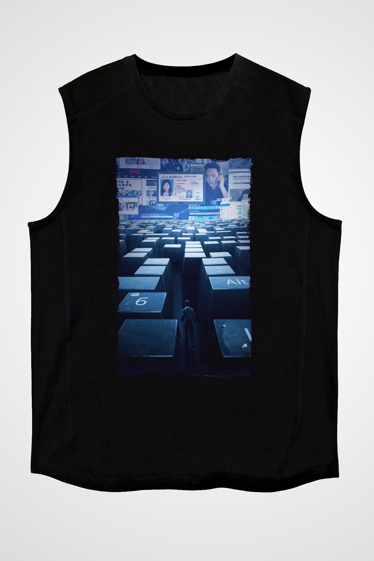 Unisex Kayıp Aranıyor (Searching) Baskılı Siyah Kolsuz Tshirt