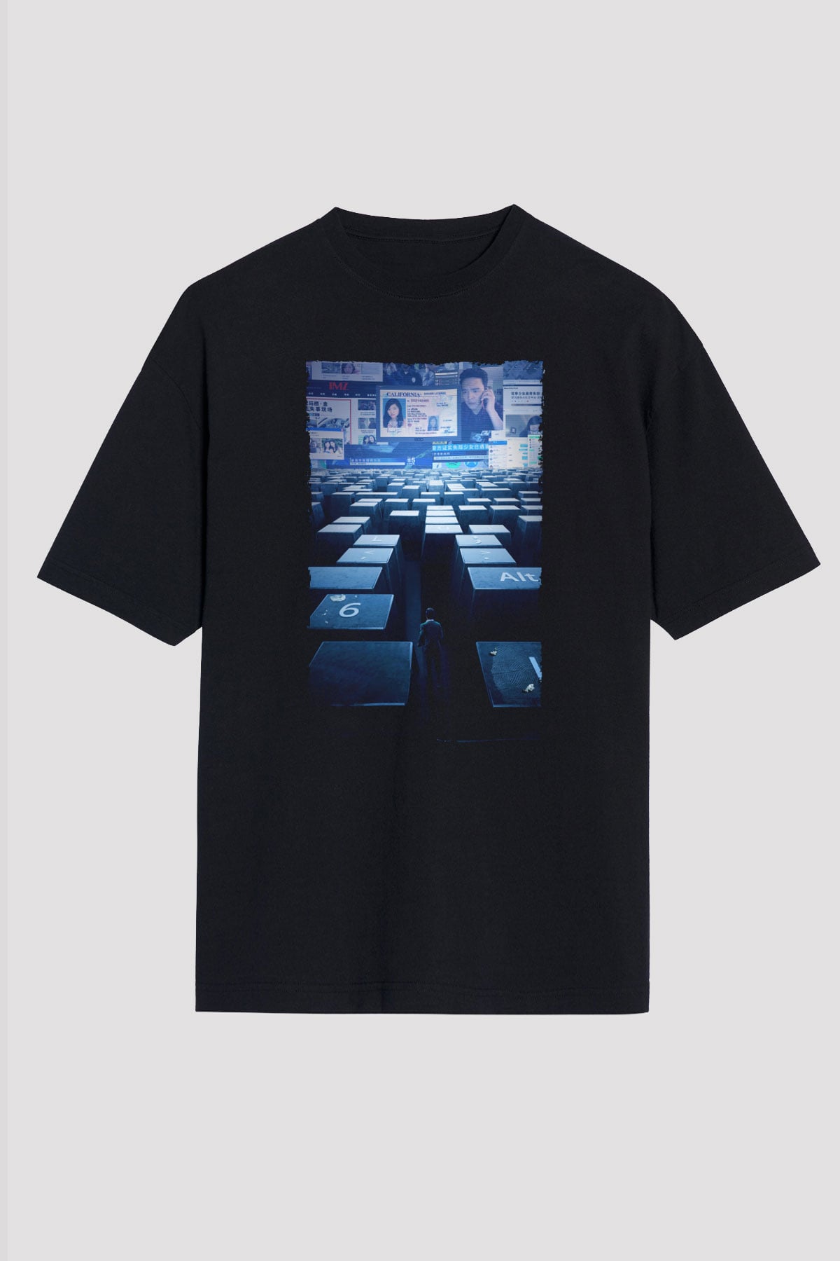 Unisex Kayıp Aranıyor (Searching) Baskılı Siyah Oversize Tshirt