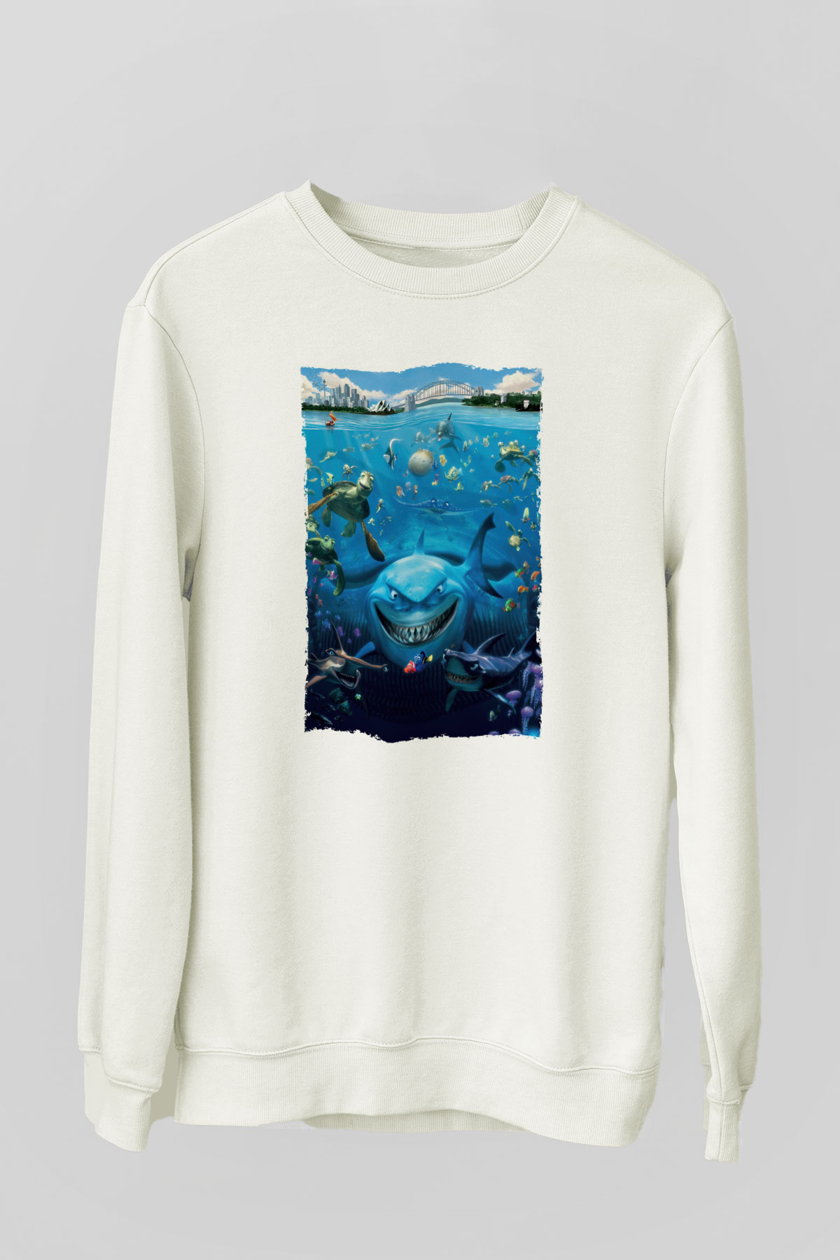 Unisex Kayıp Balık Nemo (Finding Nemo) Baskılı Beyaz Sweatshirt