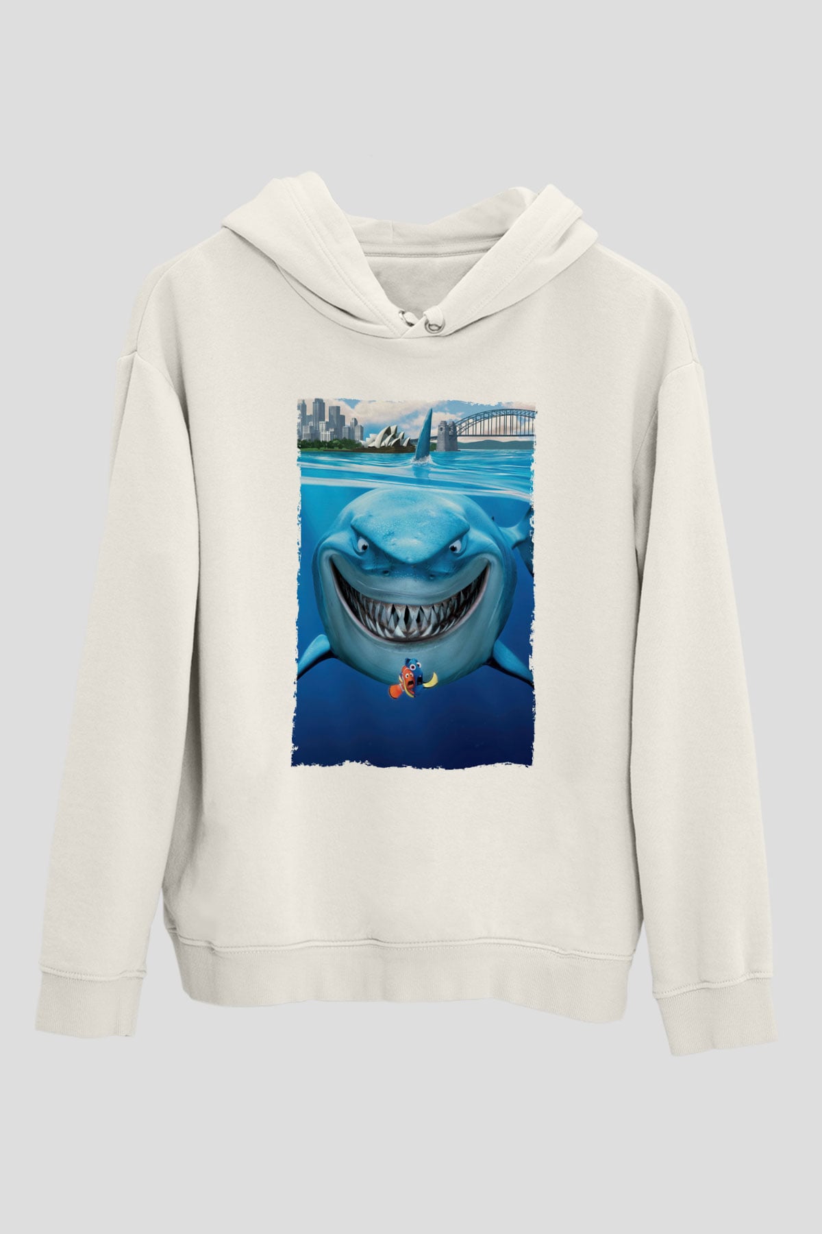 Unisex Kayıp Balık Nemo (Finding Nemo) Baskılı Beyaz Kapüşonlu Sweatshirt
