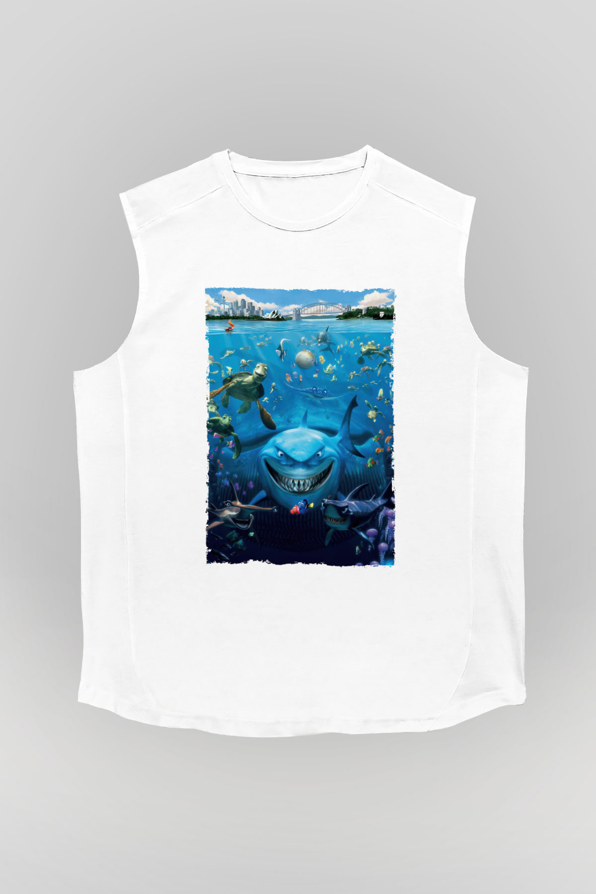 Unisex Kayıp Balık Nemo (Finding Nemo) Baskılı Beyaz Kolsuz Tshirt