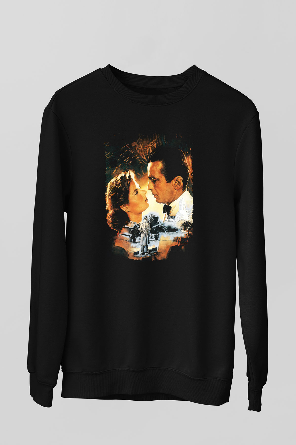 Unisex Kazablanka (Casablanca) Baskılı Siyah Sweatshirt