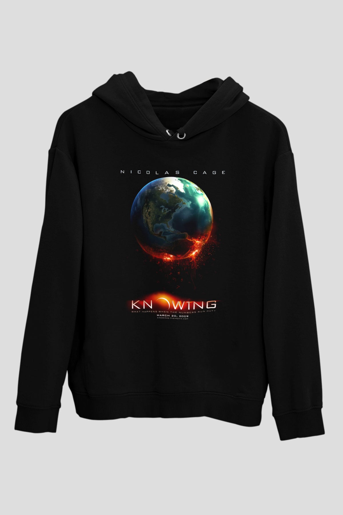 Unisex Kehanet (Knowing) Baskılı Siyah Kapüşonlu Sweatshirt