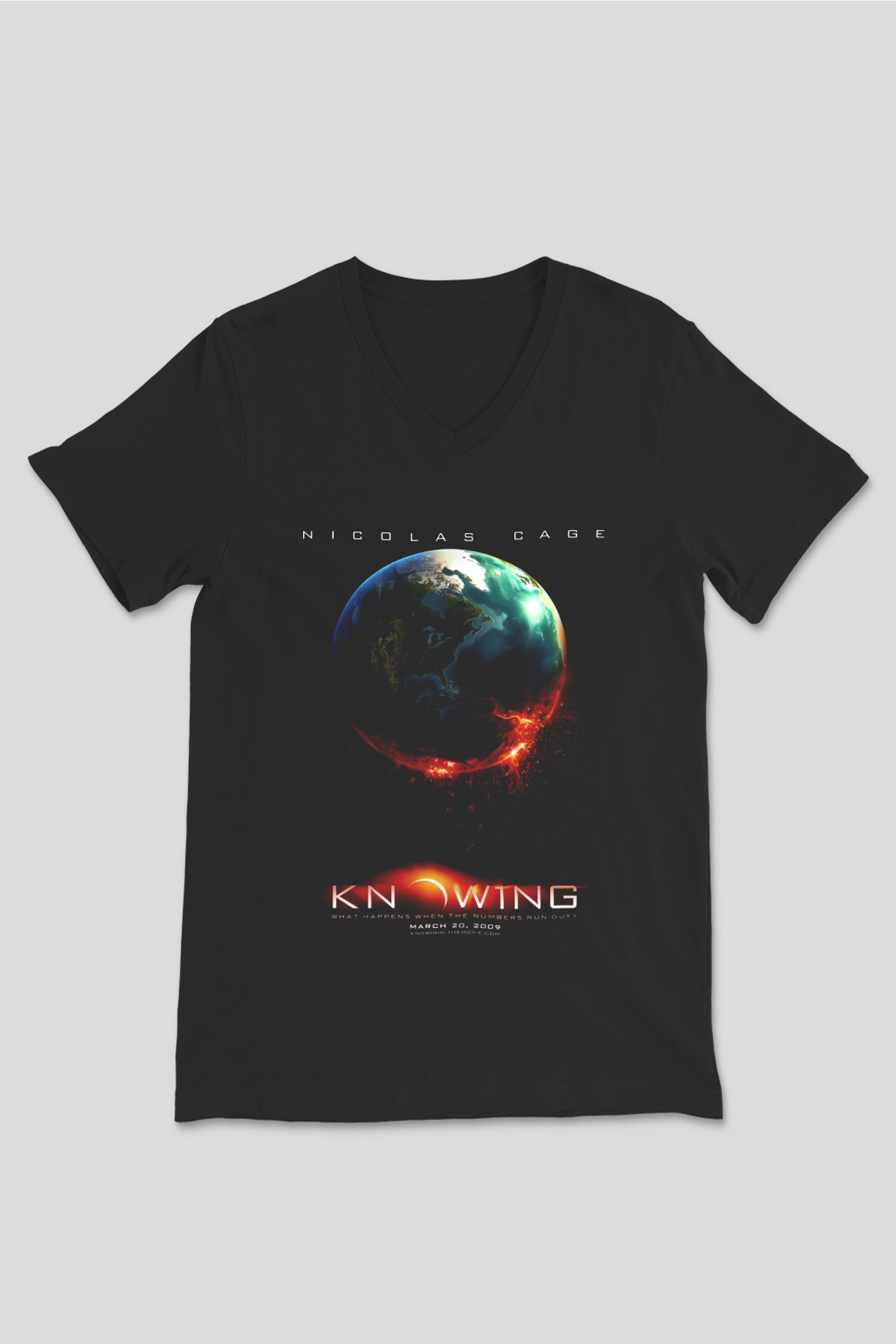 Unisex Kehanet (Knowing) Baskılı Siyah V Yaka T-shirt