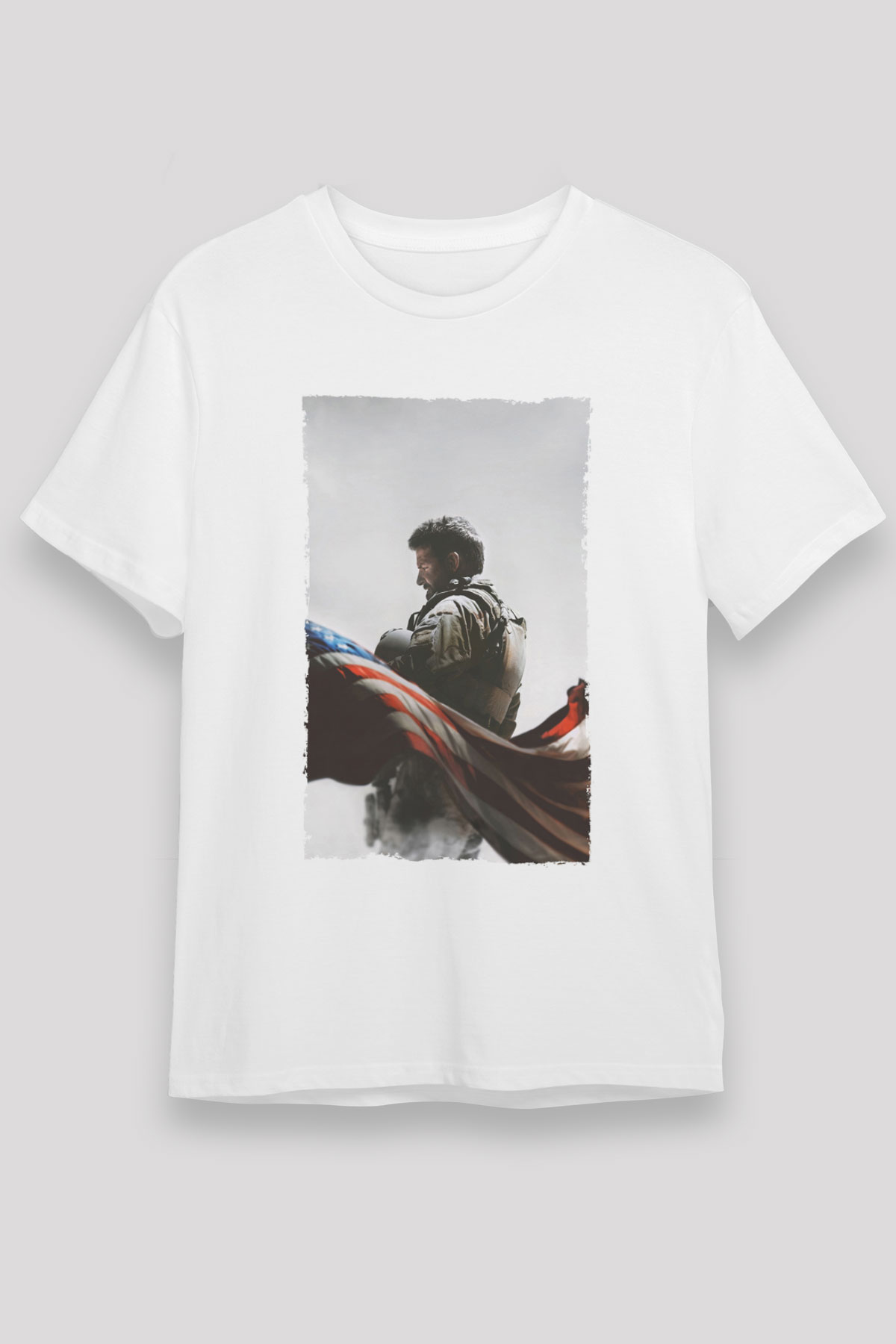 Unisex Keskin Nişancı - American Sniper Baskılı Beyaz Tshirt