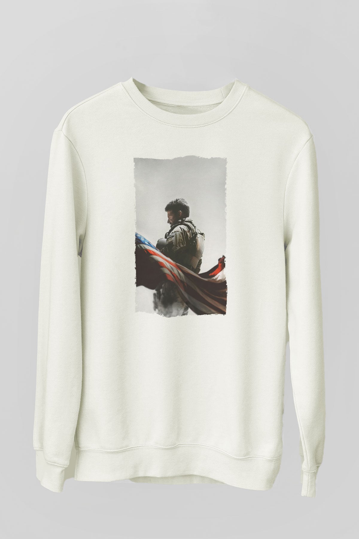 Unisex Keskin Nişancı - American Sniper Baskılı Beyaz Sweatshirt