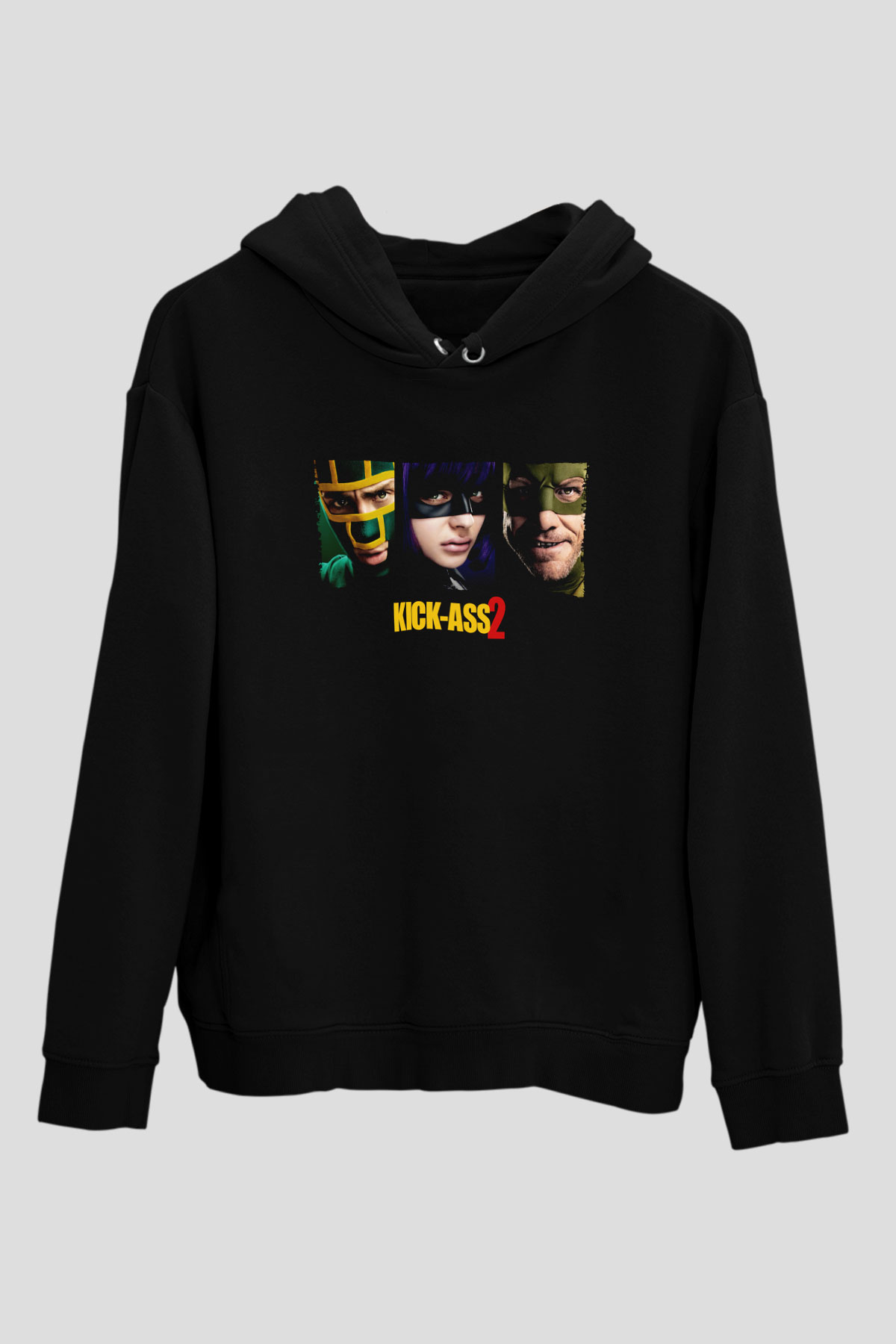 Unisex Kick Ass 2 Baskılı Siyah Kapüşonlu Sweatshirt