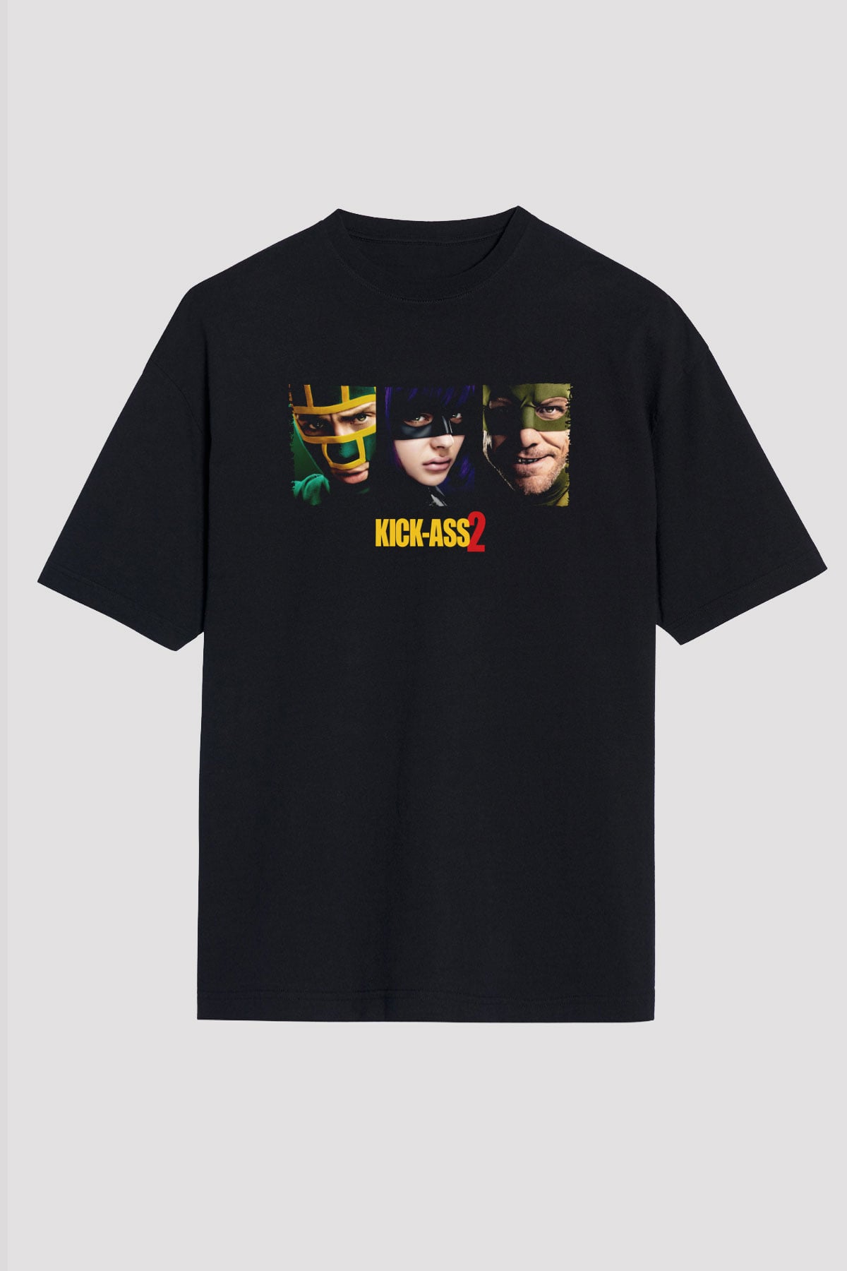 Unisex Kick Ass 2 Baskılı Siyah Oversize Tshirt