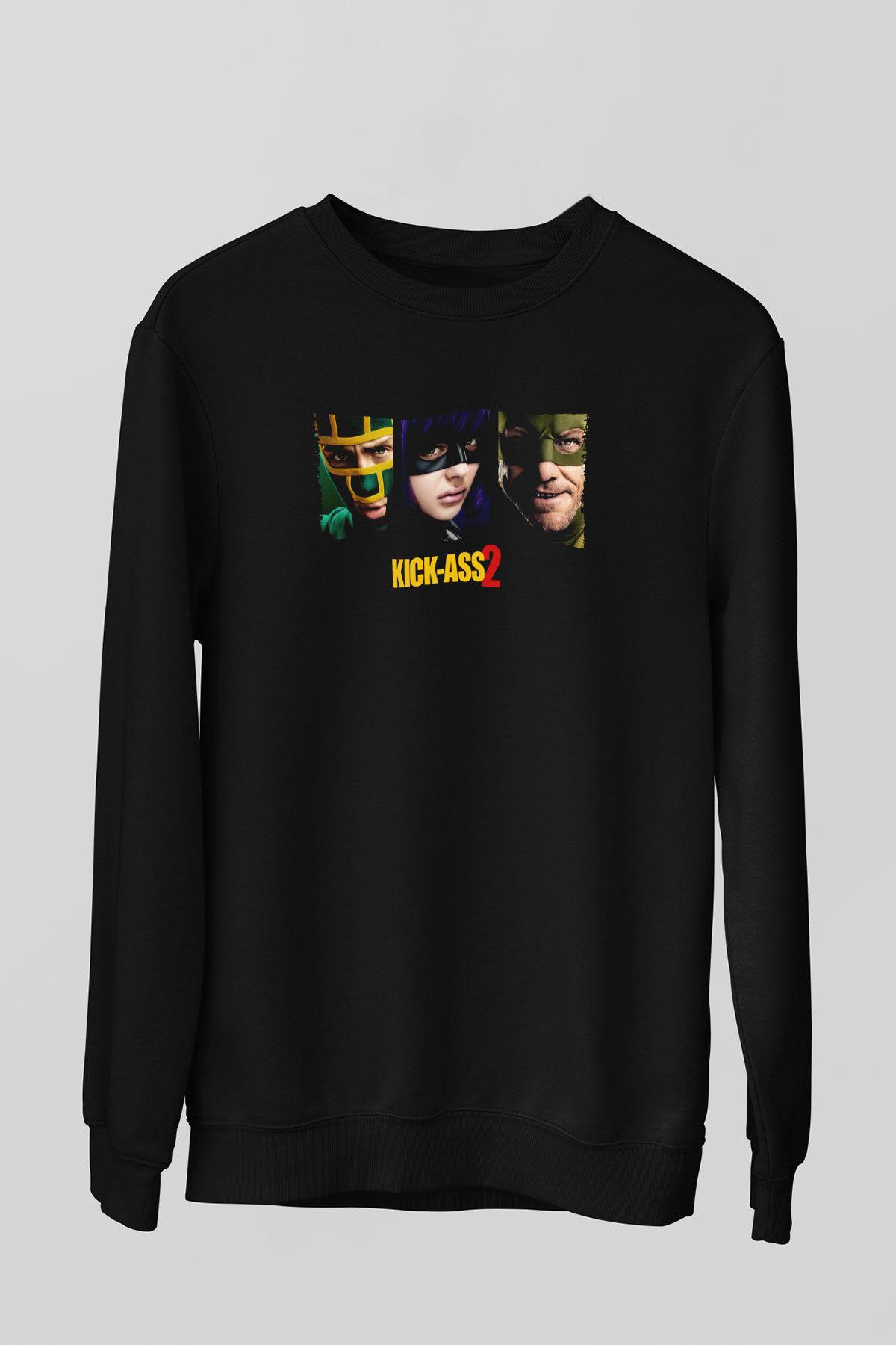 Unisex Kick Ass 2 Baskılı Siyah Sweatshirt