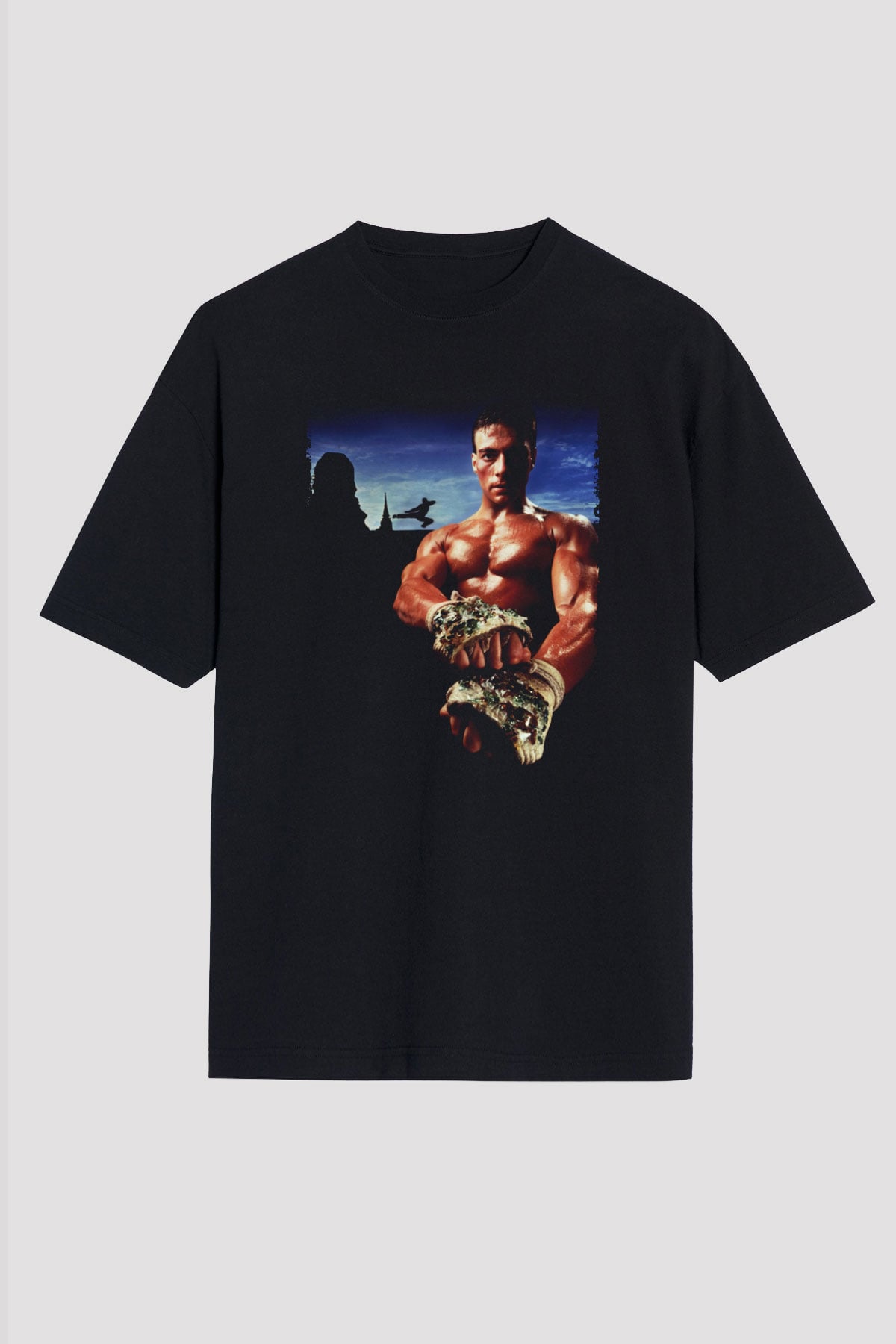 Unisex Kickboxer Baskılı Siyah Oversize Tişört