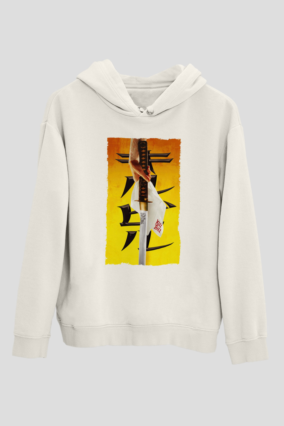 Unisex Kill Bill Baskılı Beyaz Kapüşonlu Sweatshirt