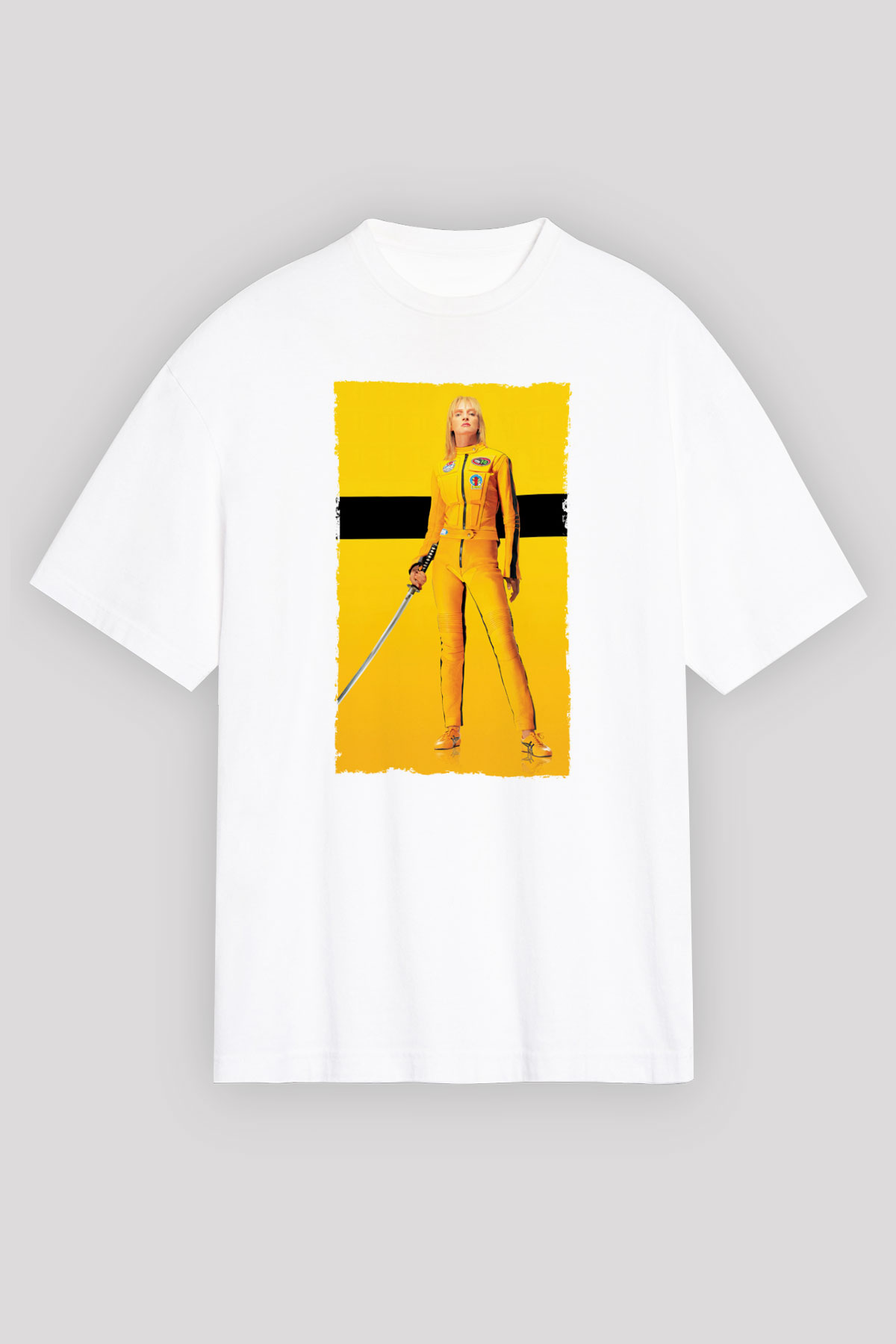 Unisex Kill Bill Baskılı Beyaz Oversize Oversize T-shirt