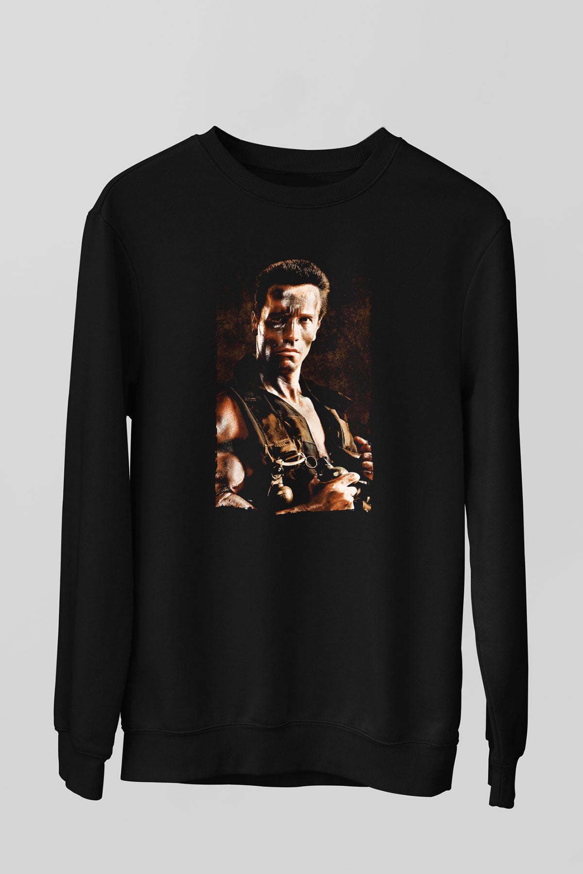 Unisex Komando (Commando) Baskılı Siyah Sweatshirt