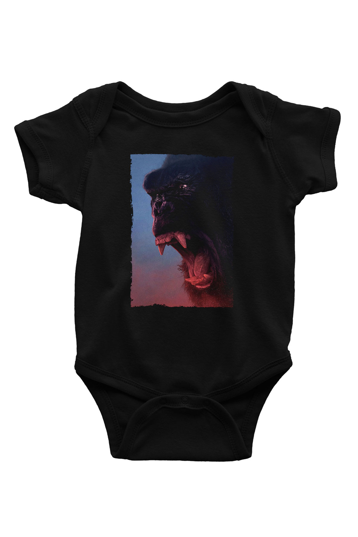 Unisex Kong Kafatası Adası (Kong Skull Island) Baskılı Siyah Bebek Body - Zıbın