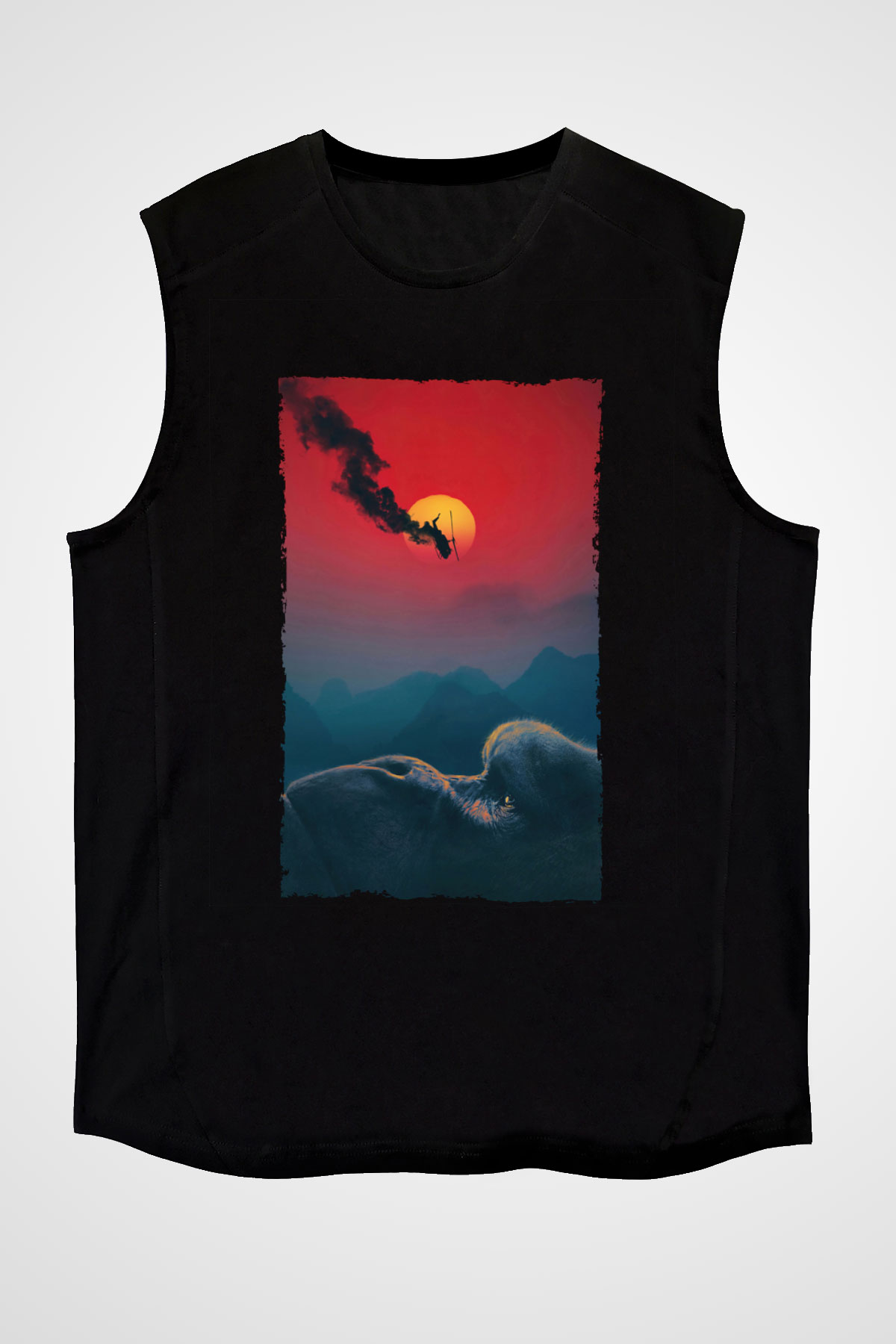 Unisex Kong Kafatası Adası (Kong Skull Island) Baskılı Siyah Unisex Kolsuz Tişört
