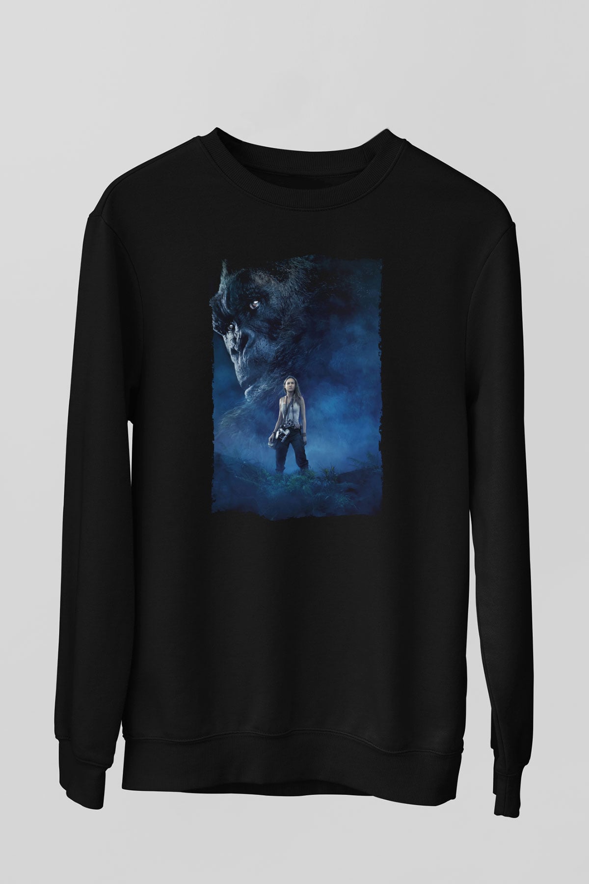 Unisex Kong Kafatası Adası (Kong Skull Island) Baskılı Siyah Sweatshirt