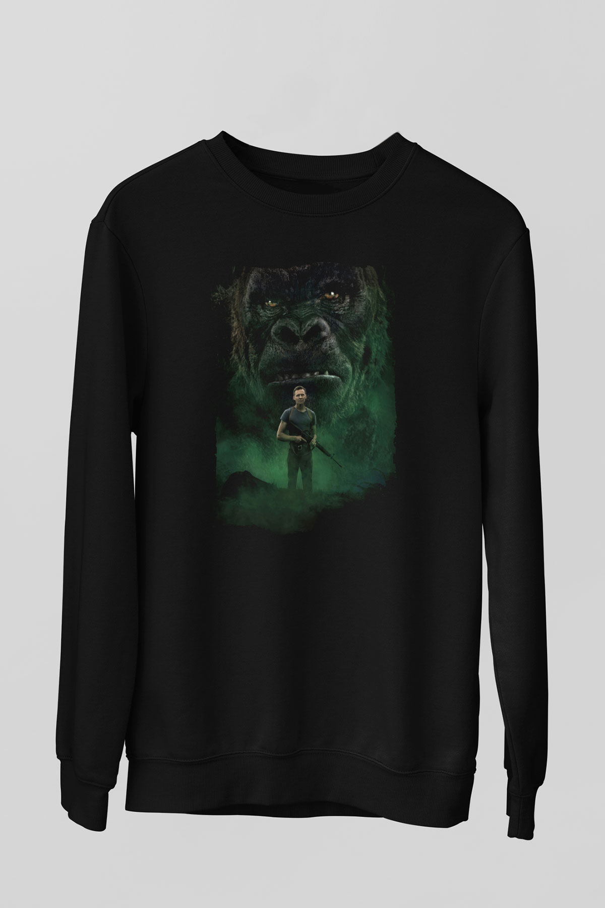Unisex Kong Kafatası Adası (Kong Skull Island) Baskılı Siyah Unisex Sweatshirt