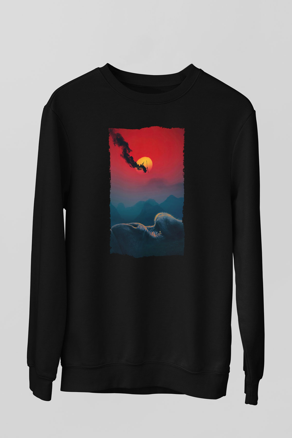 Unisex Kong Kafatası Adası (Kong Skull Island) Baskılı Siyah Unisex Sweatshirt