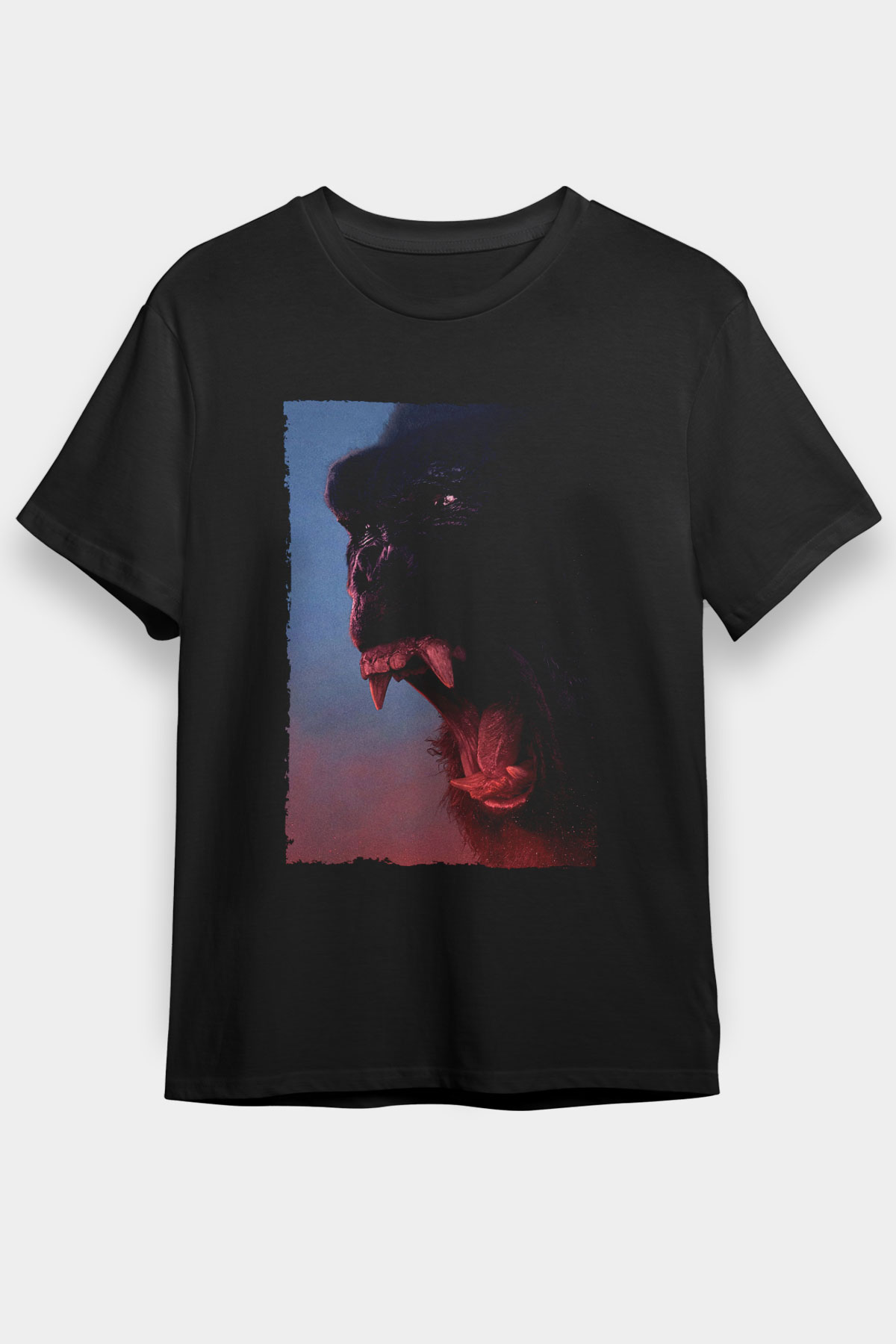 Unisex Kong Kafatası Adası (Kong Skull Island) Baskılı Siyah Tişört