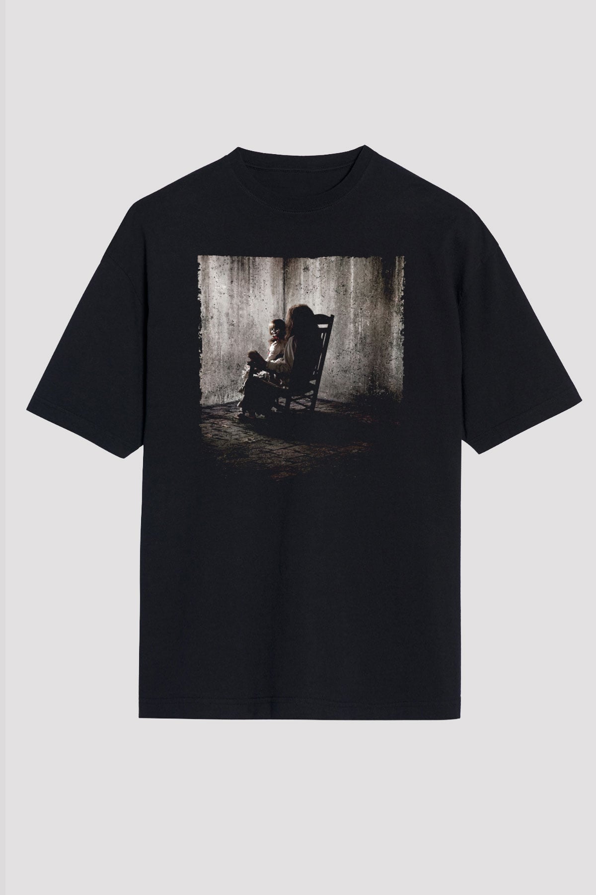 Unisex Korku Seansı (The Conjuring) Baskılı Siyah Oversize Tişört
