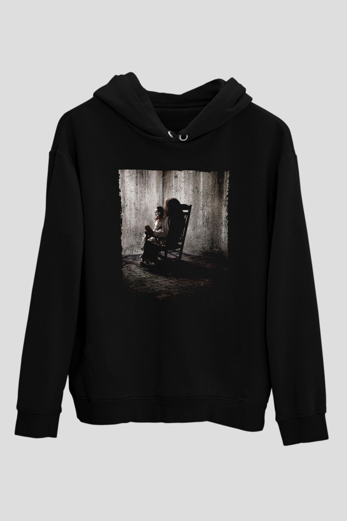 Unisex Korku Seansı (The Conjuring) Baskılı Siyah Kapüşonlu Sweatshirt