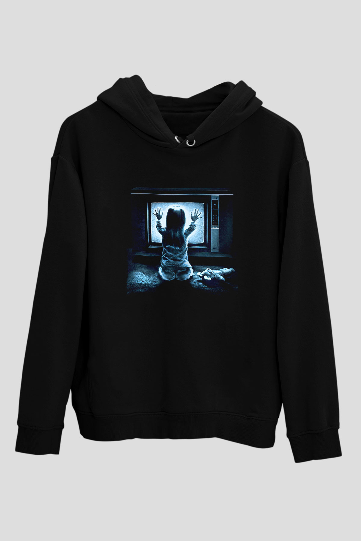 Unisex Kötü Ruh (Poltergeist) Baskılı Siyah Kapüşonlu Sweatshirt