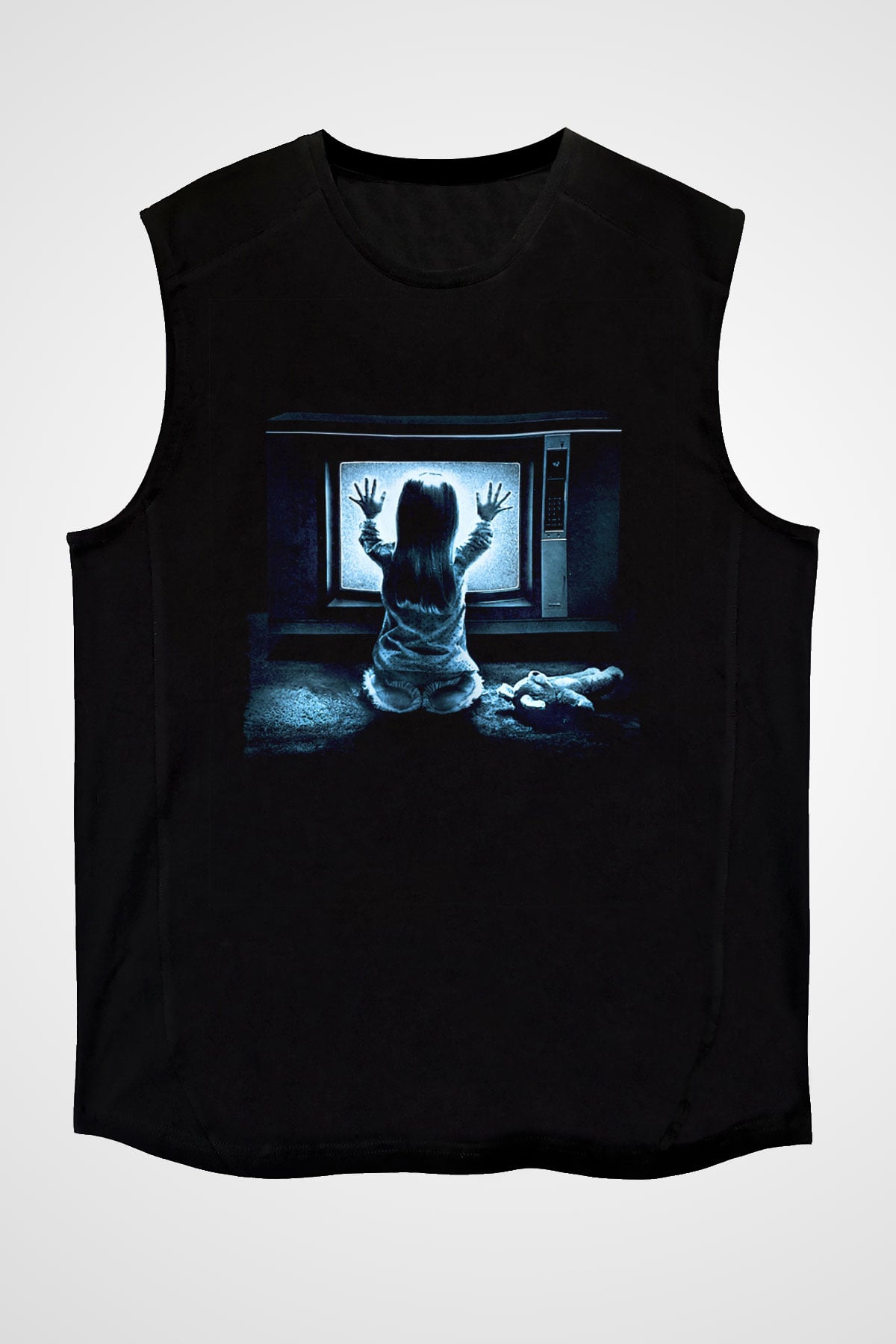 Unisex Kötü Ruh (Poltergeist) Baskılı Siyah Kolsuz T-shirt